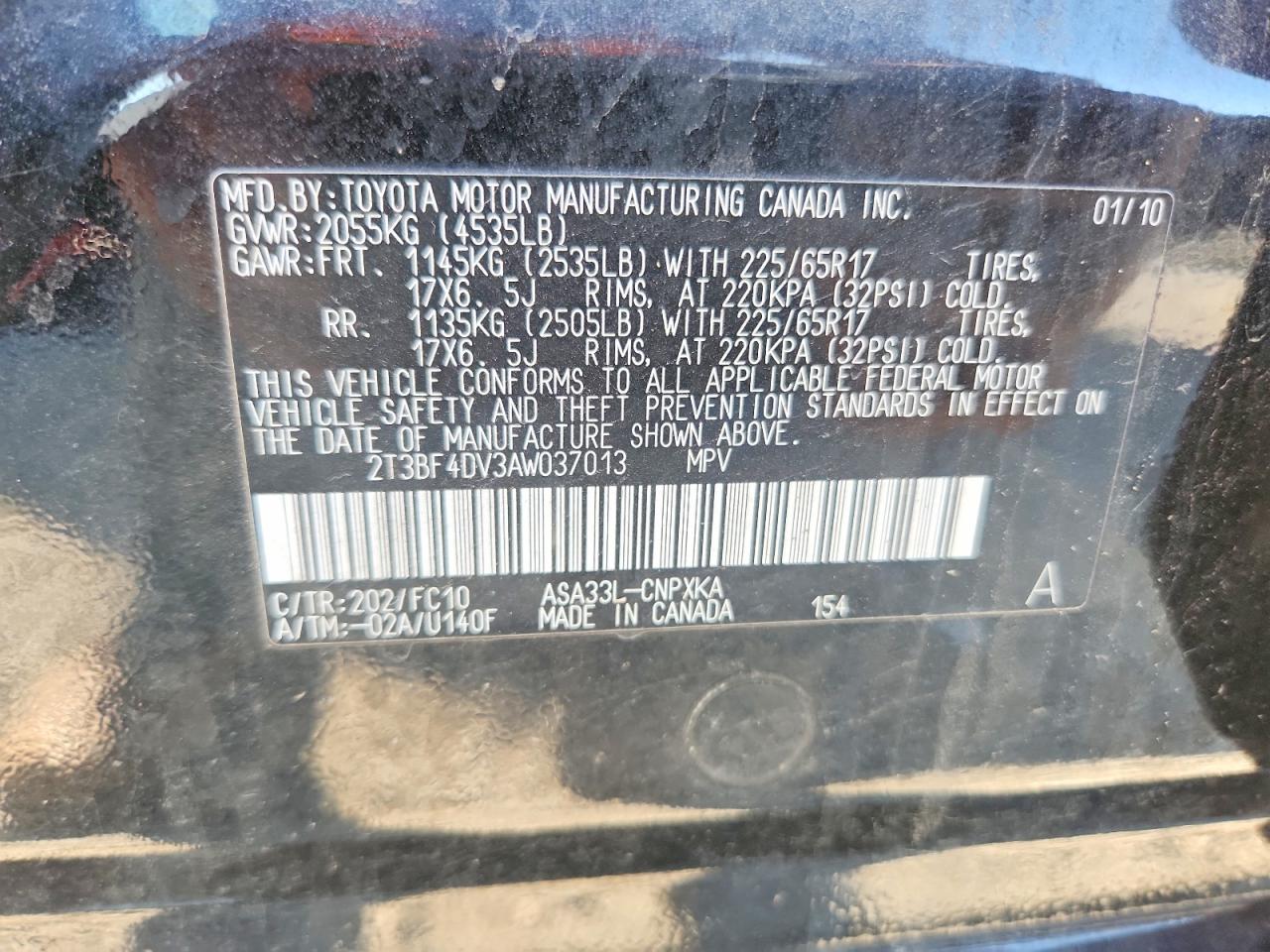 2010 Toyota Rav4 Base Black vin: 2T3BF4DV3AW037013