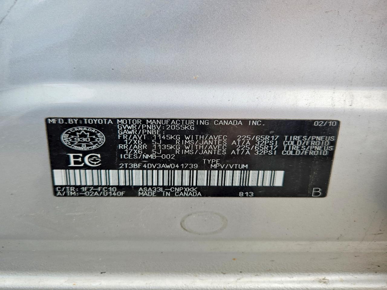 2010 Toyota Rav4 Base Silver vin: 2T3BF4DV3AW041739