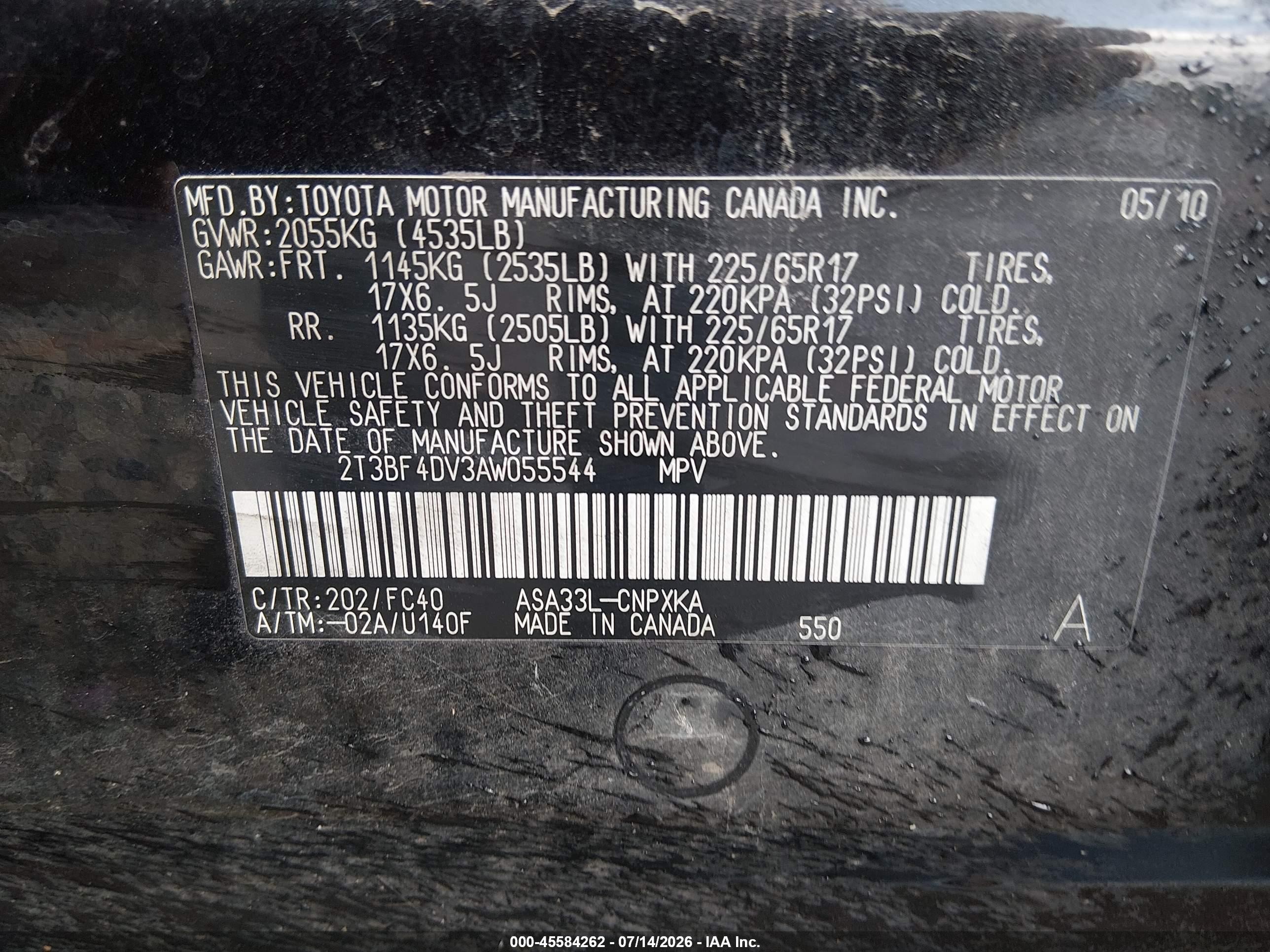 2010 Toyota Rav4   Black vin: 2T3BF4DV3AW055544