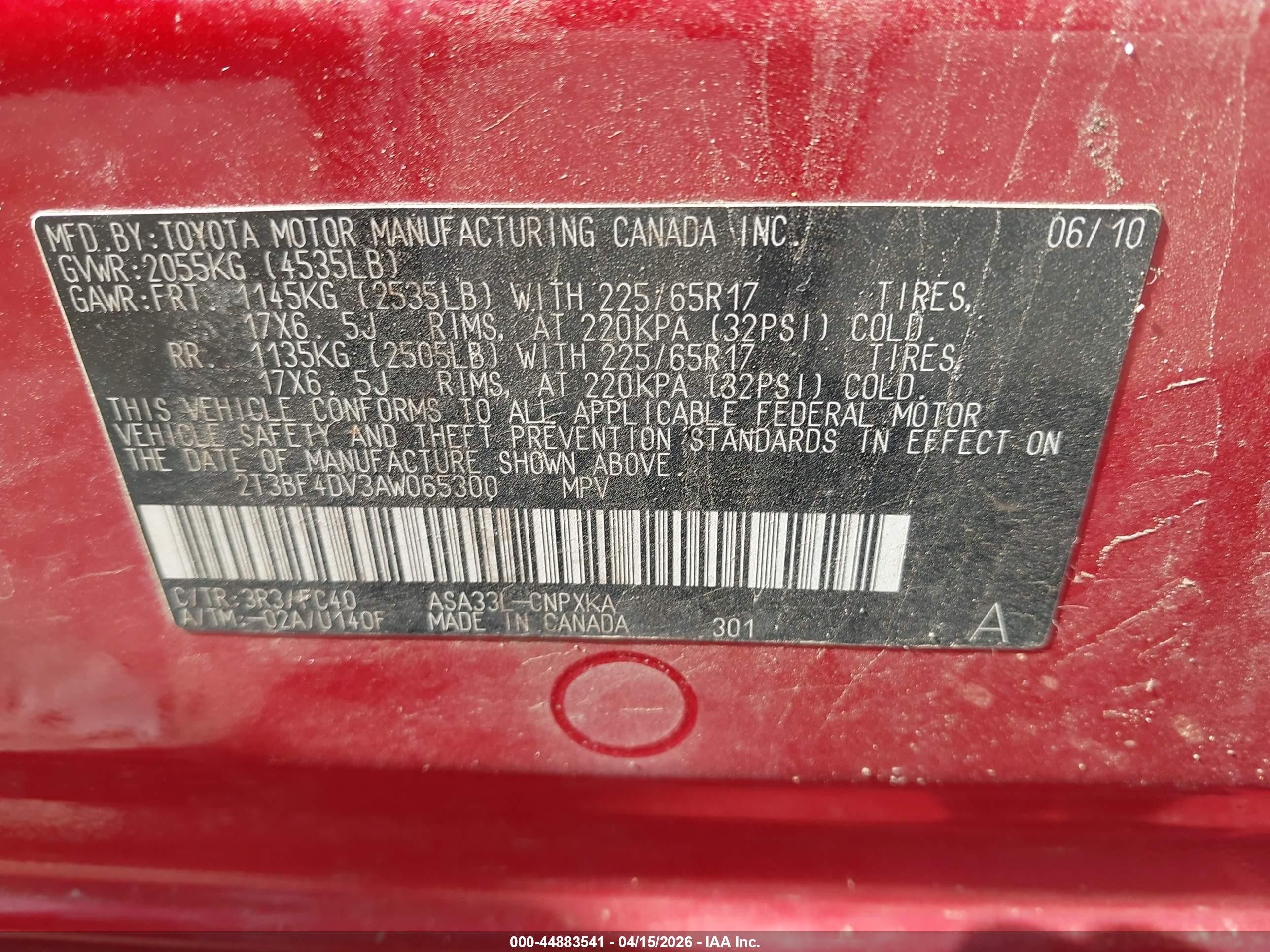 2010 Toyota Rav4   Burgundy vin: 2T3BF4DV3AW065300
