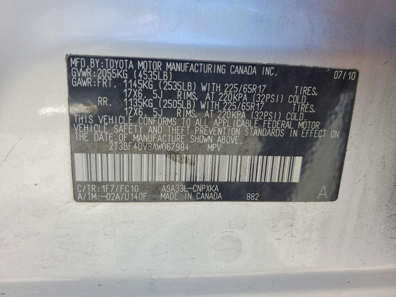 2010 Toyota Rav4 Base Silver vin: 2T3BF4DV3AW067984