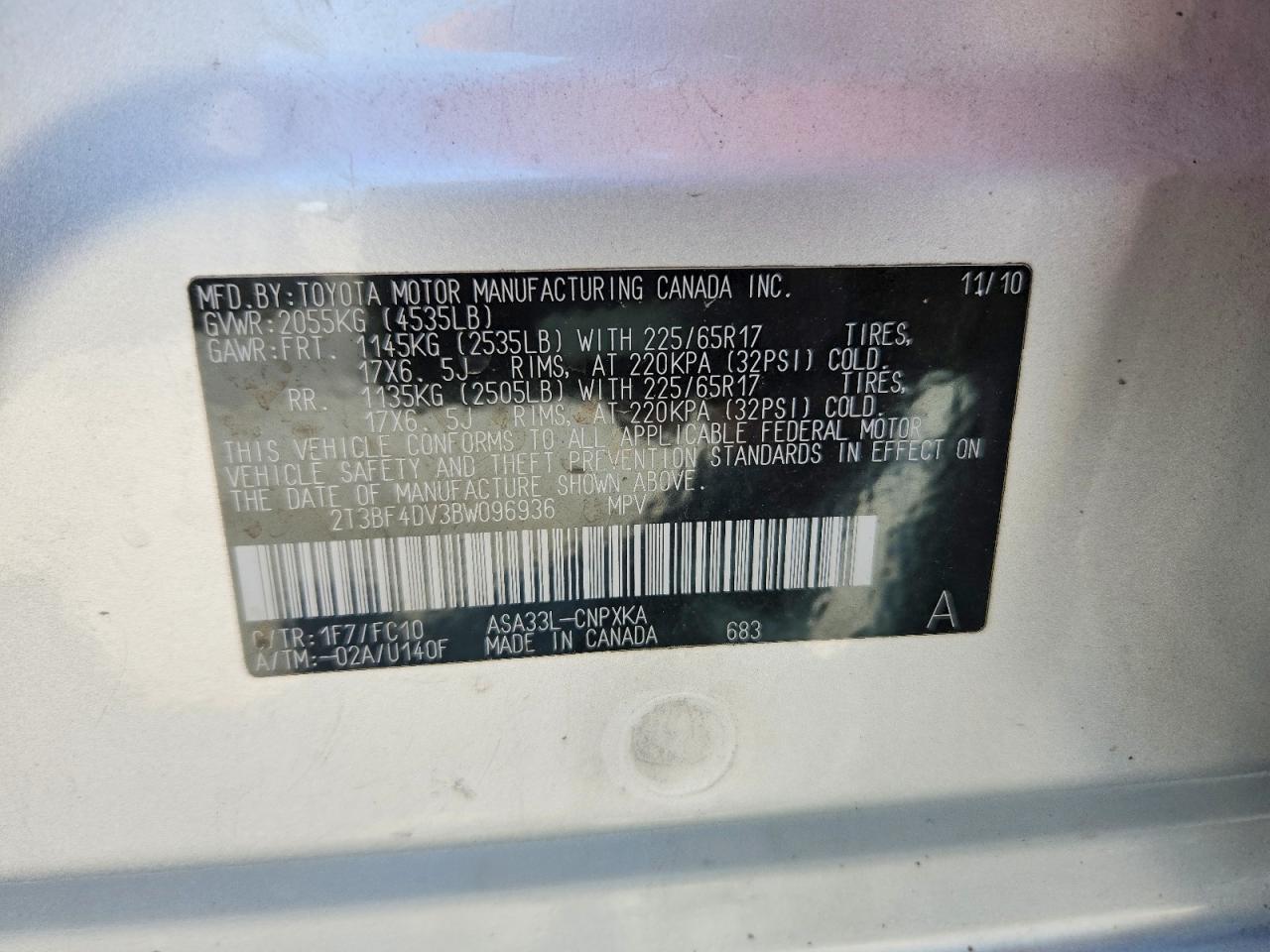 2011 Toyota Rav4 Base Silver vin: 2T3BF4DV3BW096936