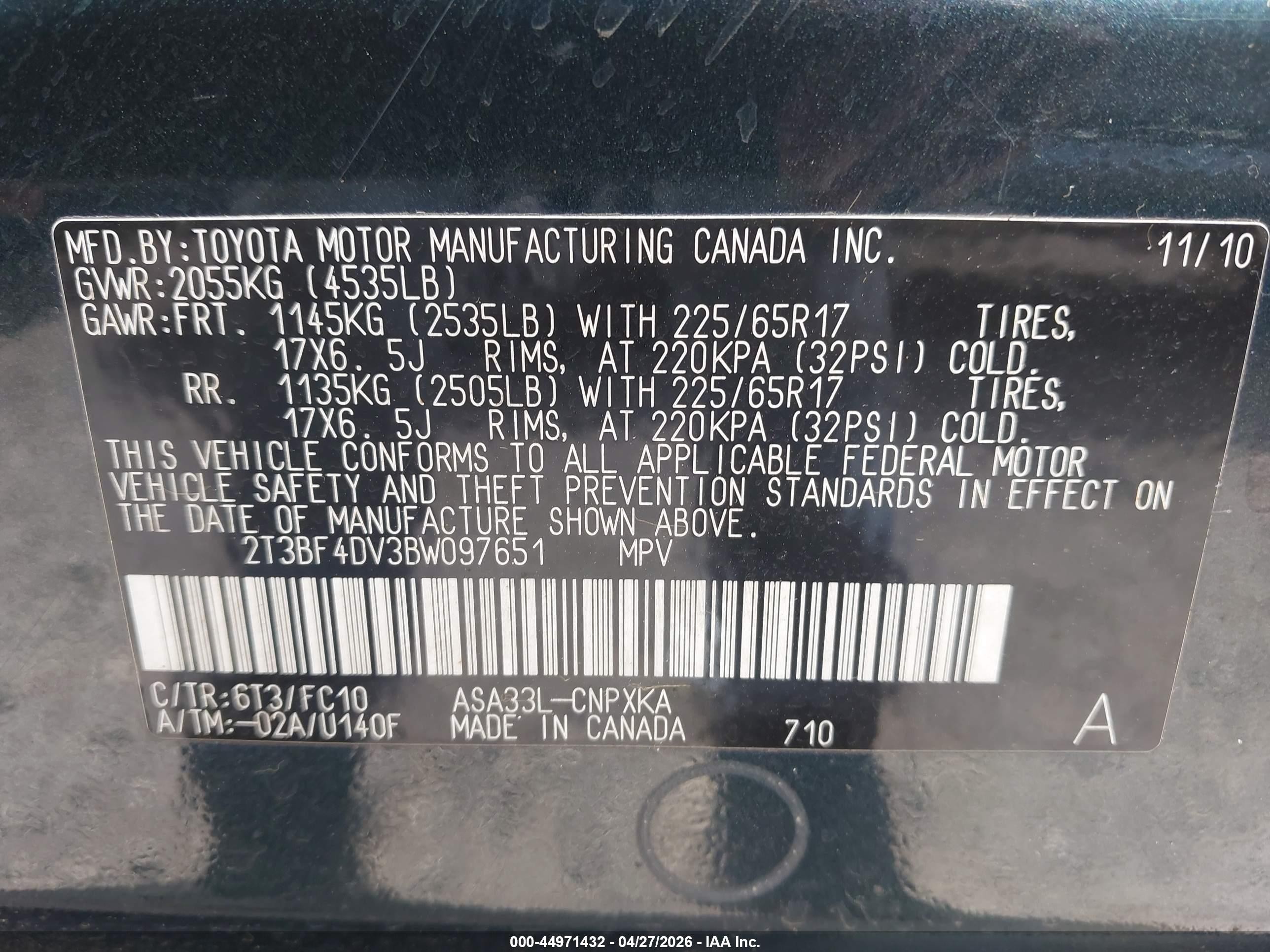 2011 Toyota Rav4   Dark Blue vin: 2T3BF4DV3BW097651