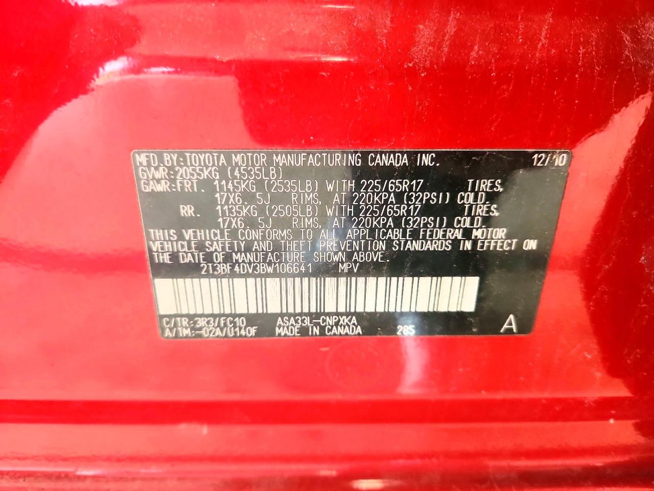 2011 Toyota Rav4 Base Красный vin: 2T3BF4DV3BW106641