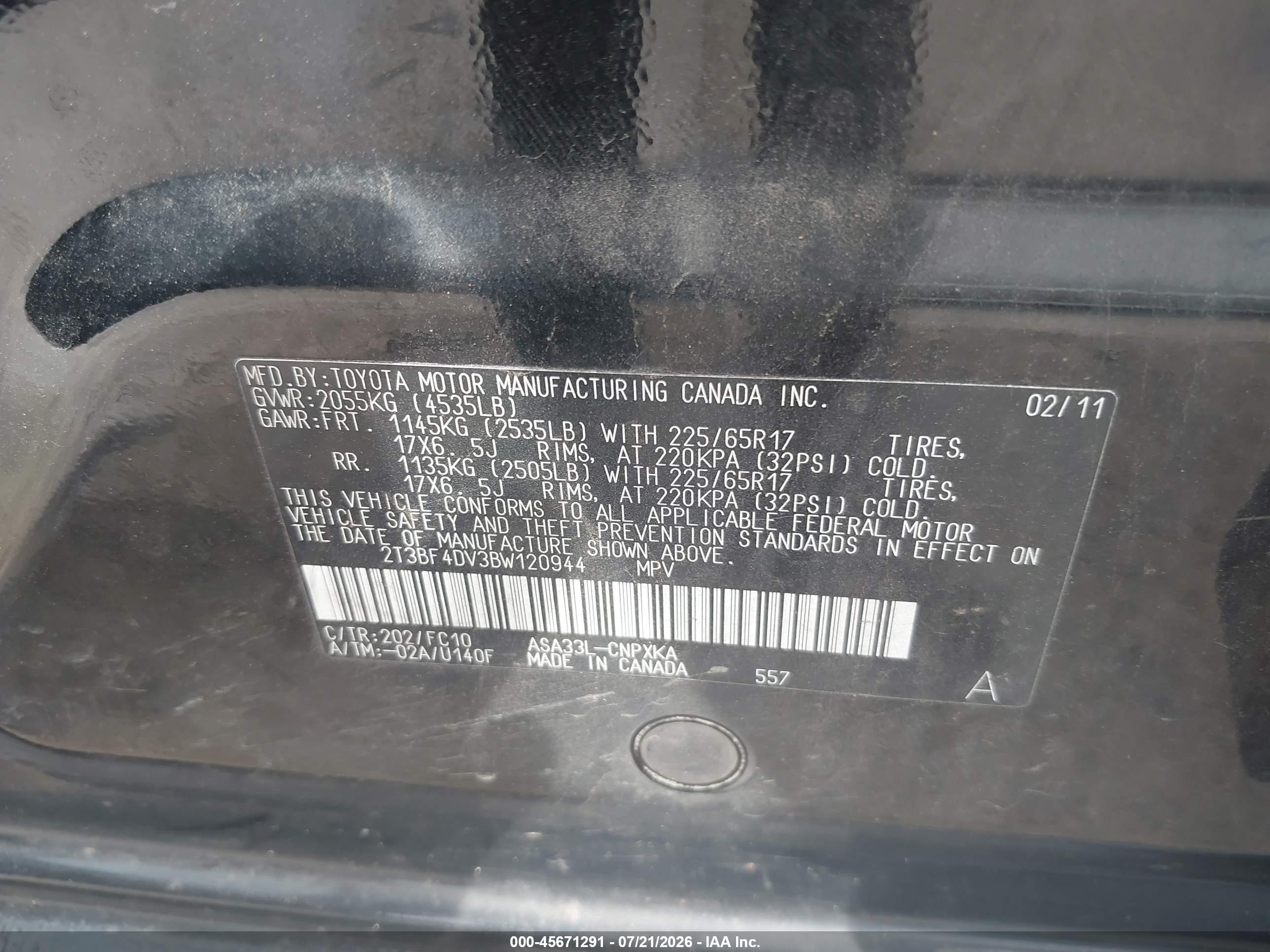 2011 Toyota Rav4   Black vin: 2T3BF4DV3BW120944