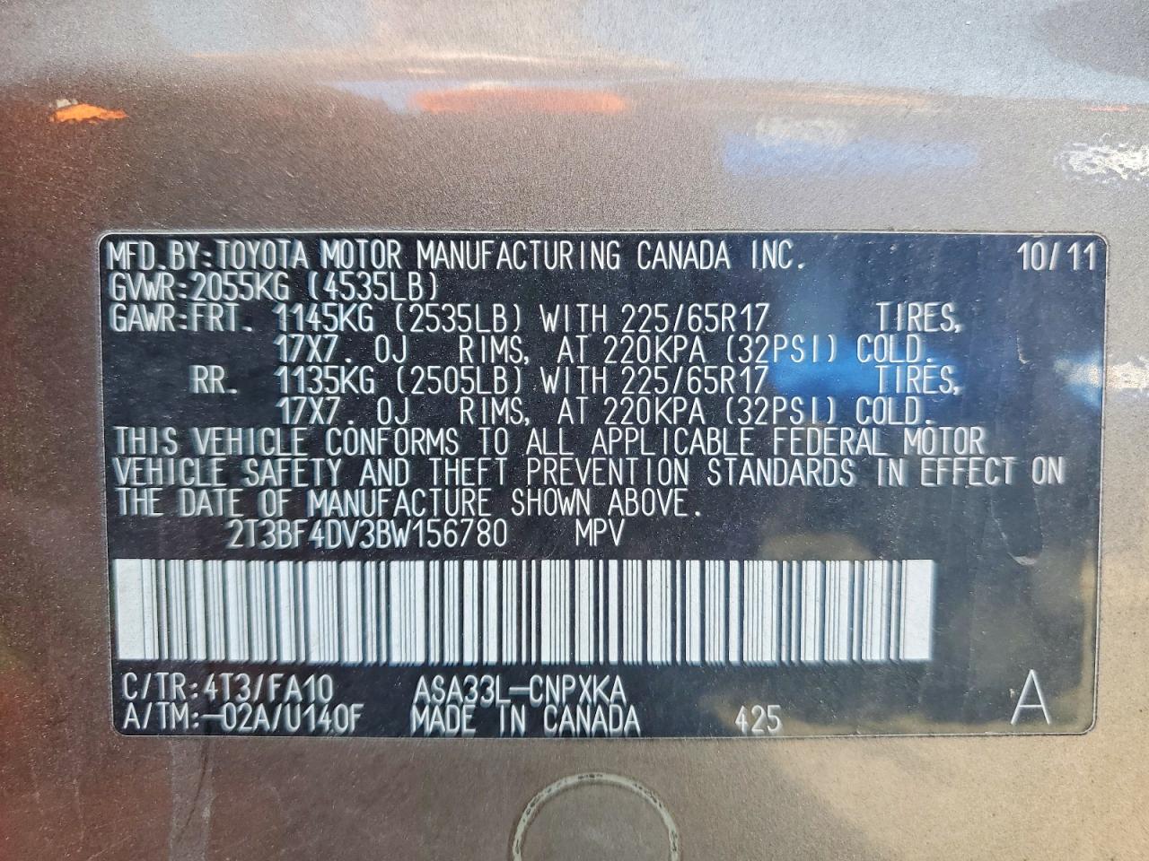 2011 Toyota Rav4 Base Brown vin: 2T3BF4DV3BW156780