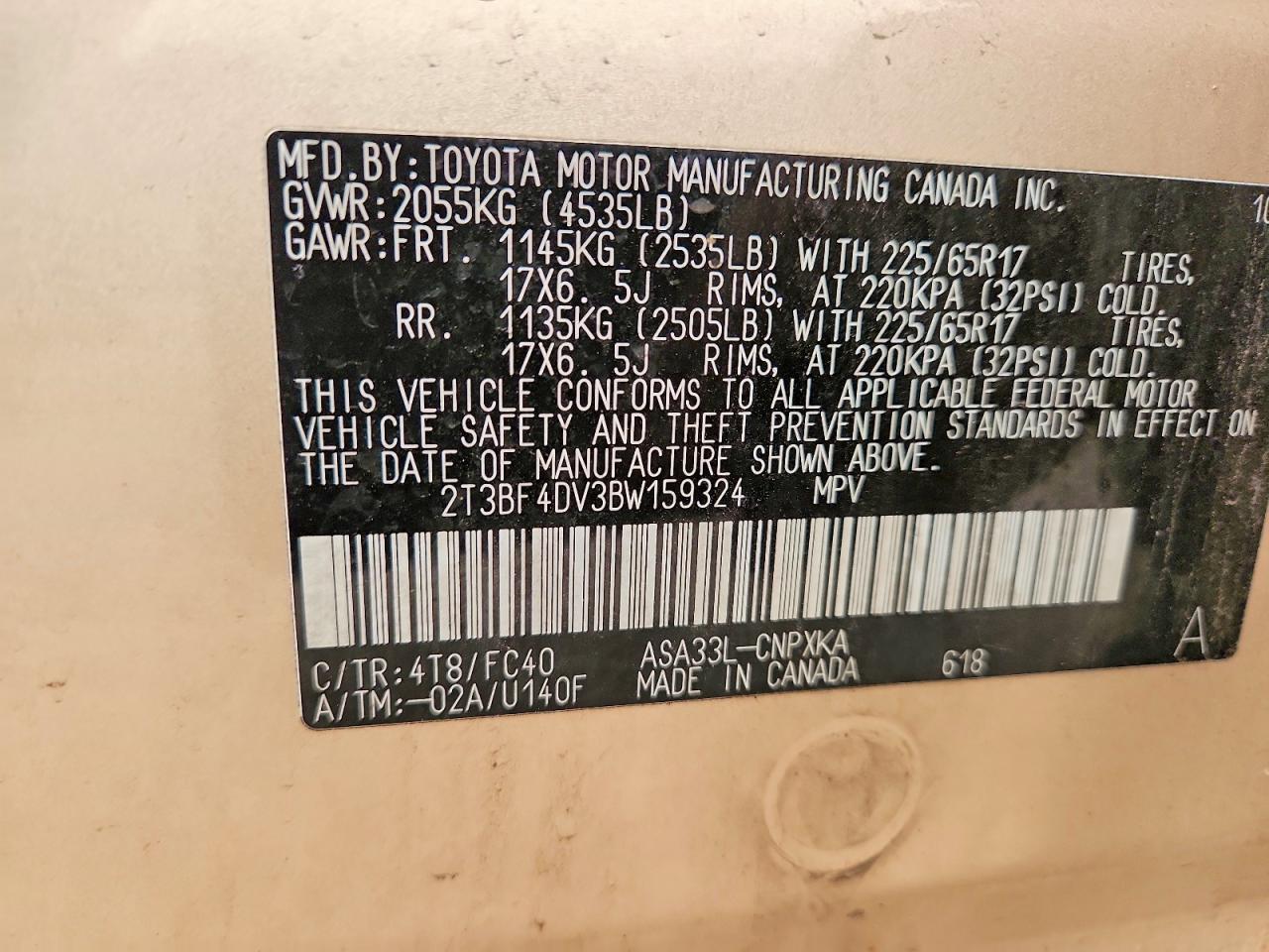 2011 Toyota Rav4 Base Tan vin: 2T3BF4DV3BW159324