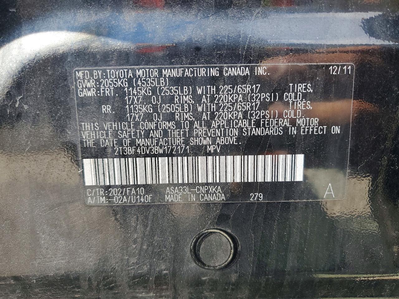 2011 Toyota Rav4 Base Черный vin: 2T3BF4DV3BW172171