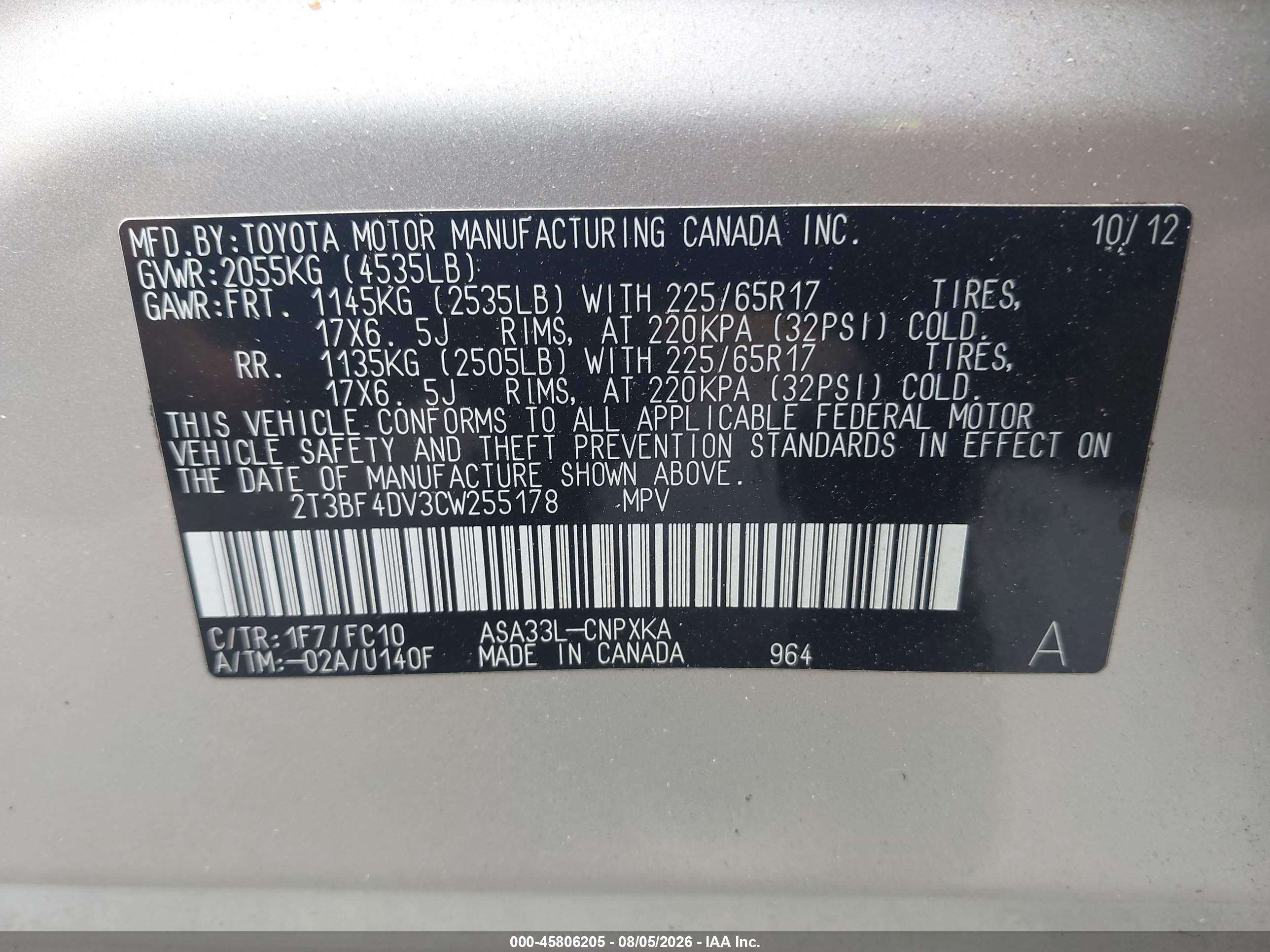2012 Toyota Rav4   Silver vin: 2T3BF4DV3CW255178