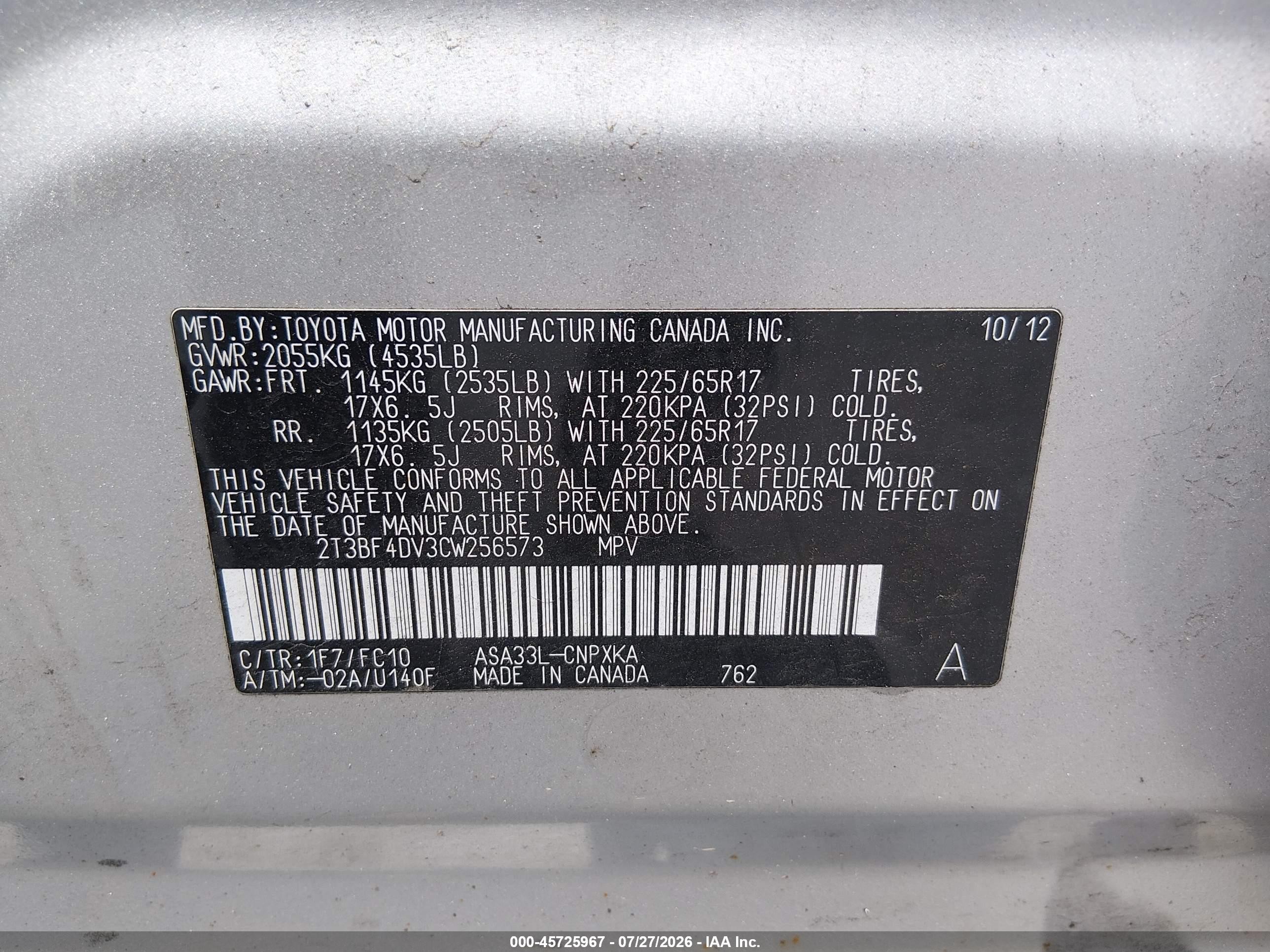 2012 Toyota Rav4   Silver vin: 2T3BF4DV3CW256573