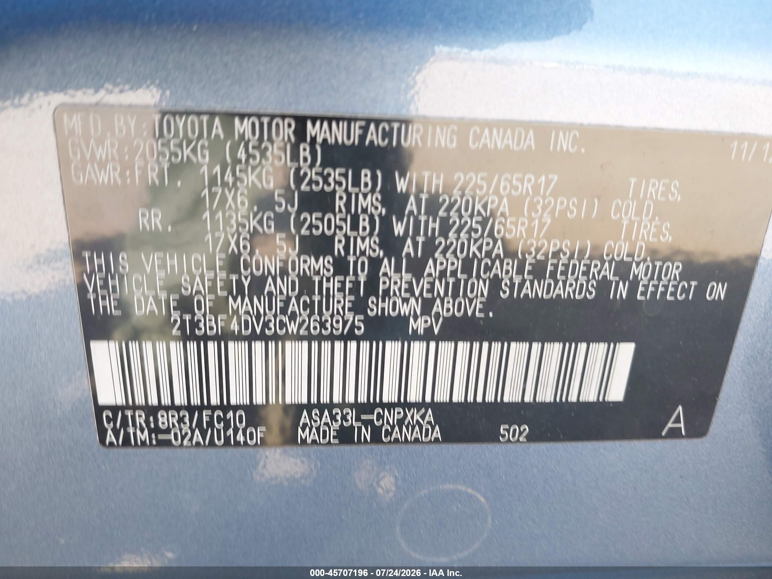 2012 Toyota Rav4   Синий vin: 2T3BF4DV3CW263975