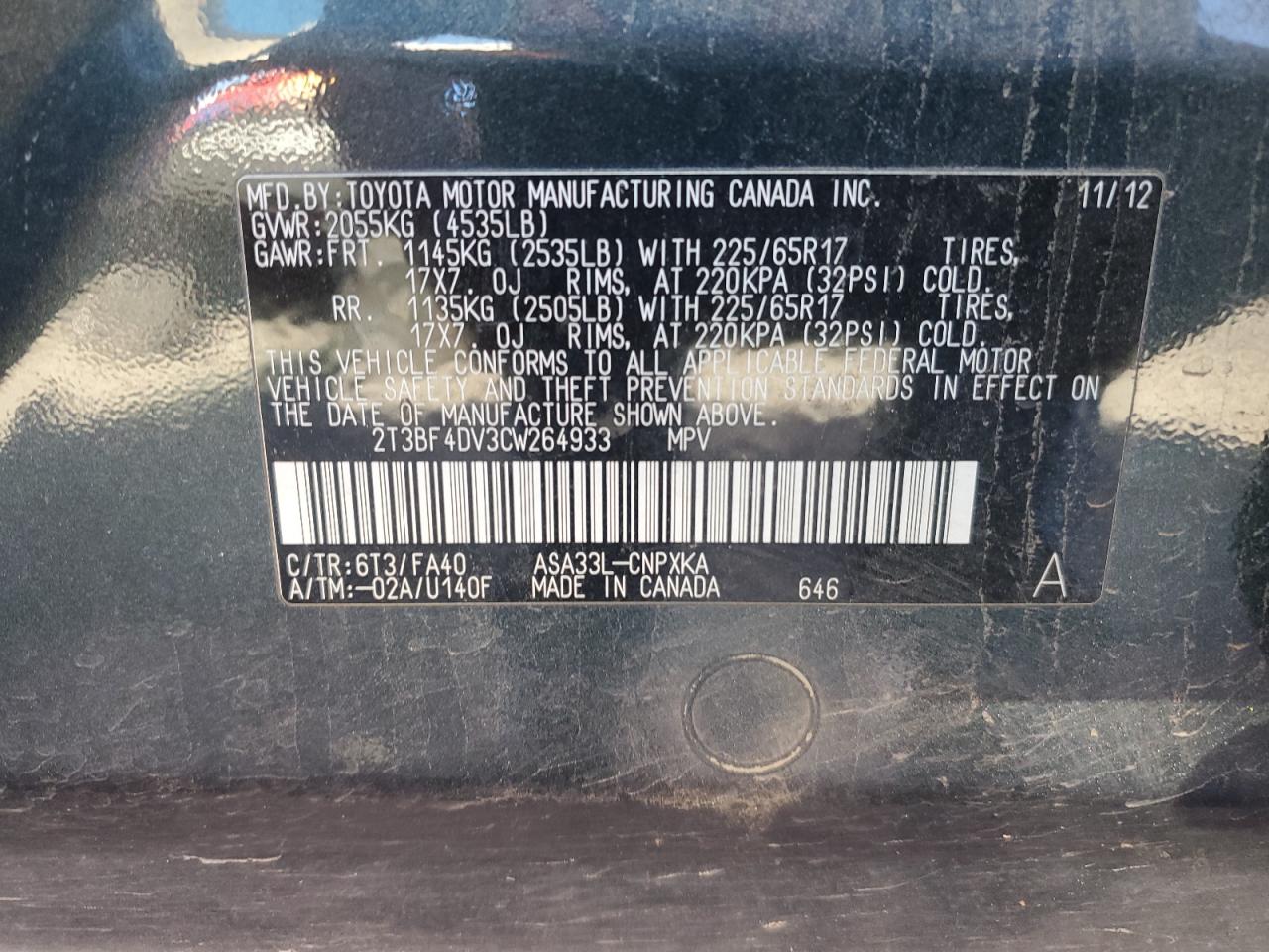 2012 Toyota Rav4 Gray vin: 2T3BF4DV3CW264933