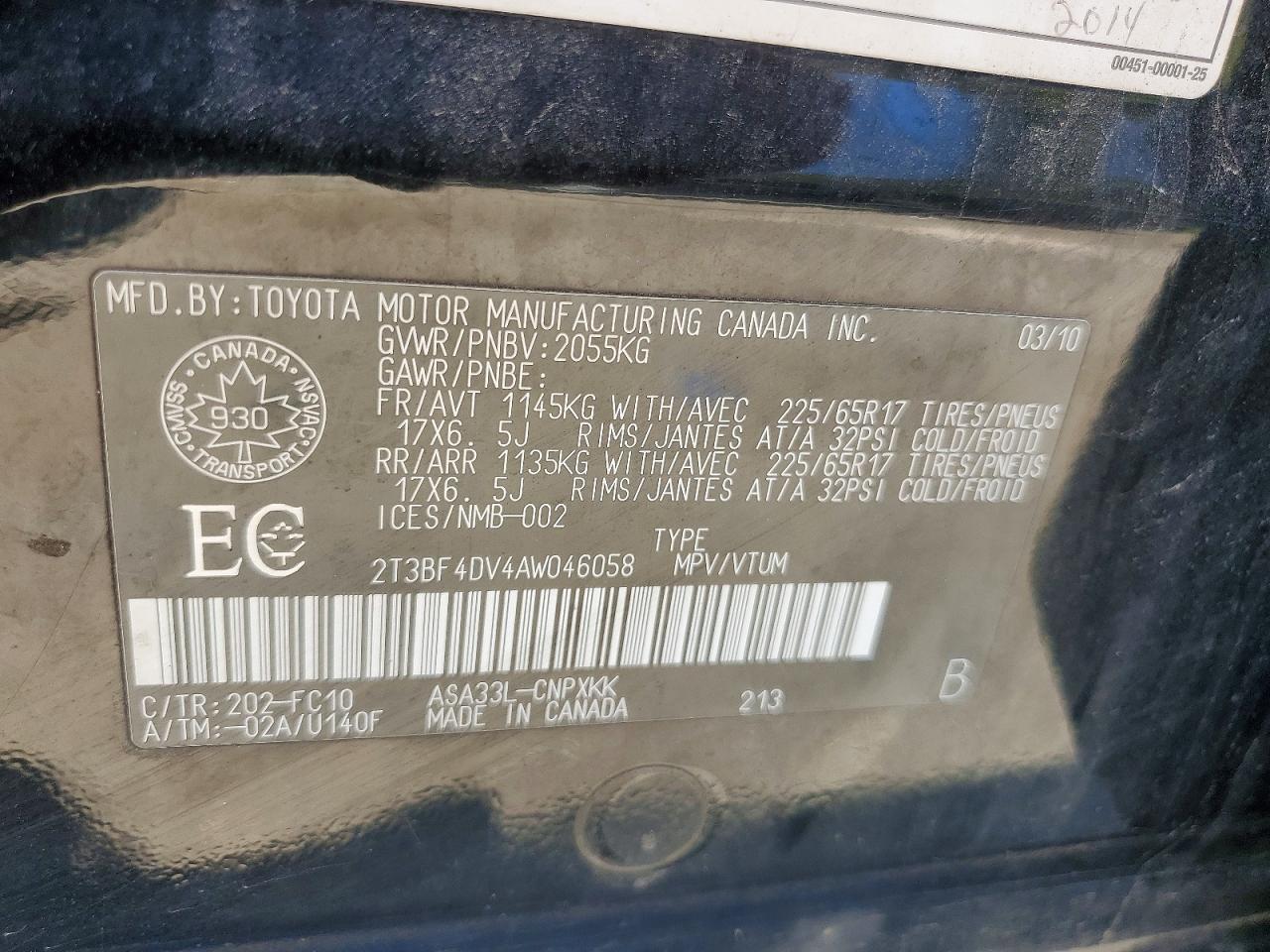 2010 Toyota Rav4 Base Черный vin: 2T3BF4DV4AW046058