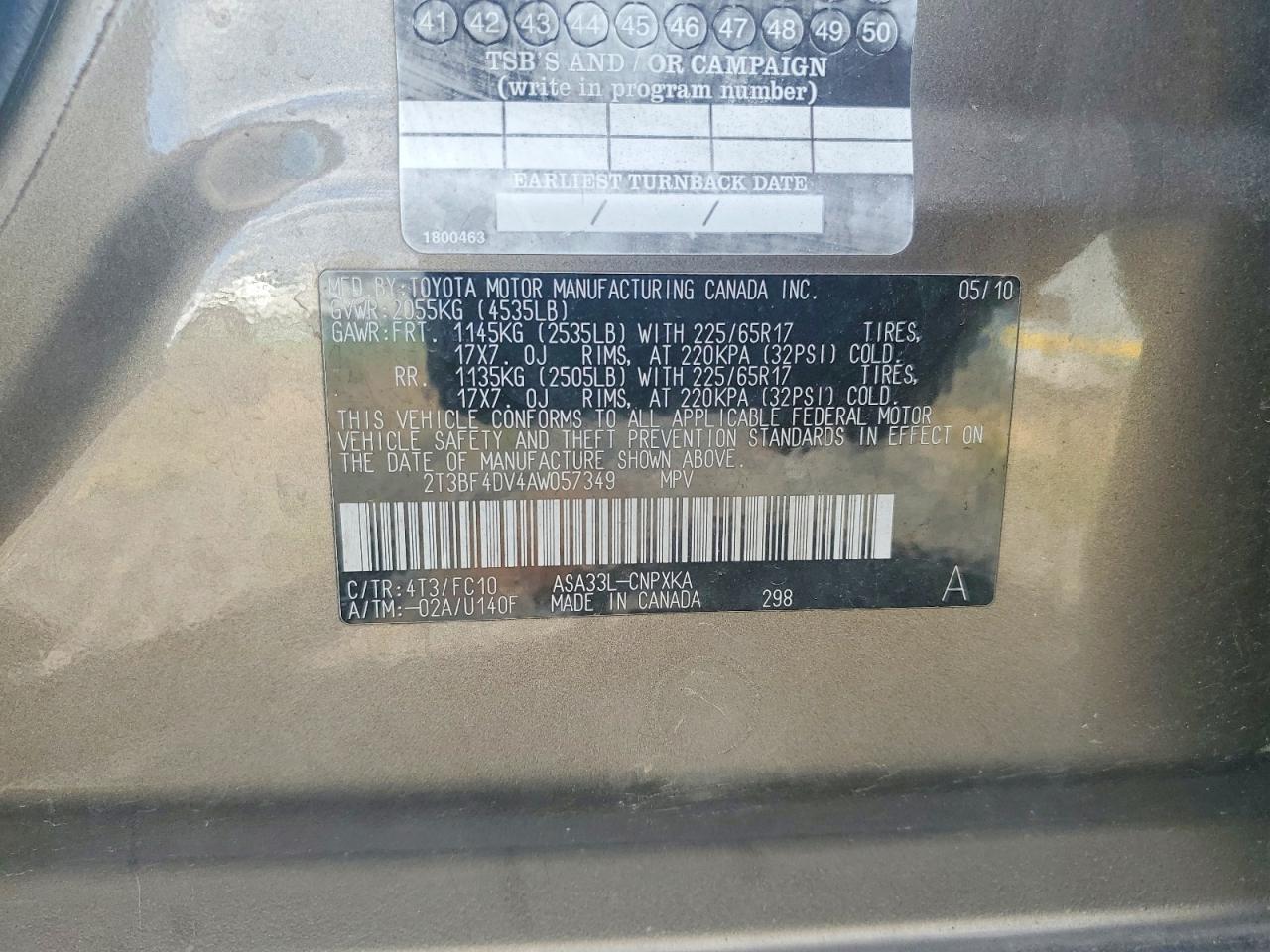 2010 Toyota Rav4 Base Бежевый vin: 2T3BF4DV4AW057349