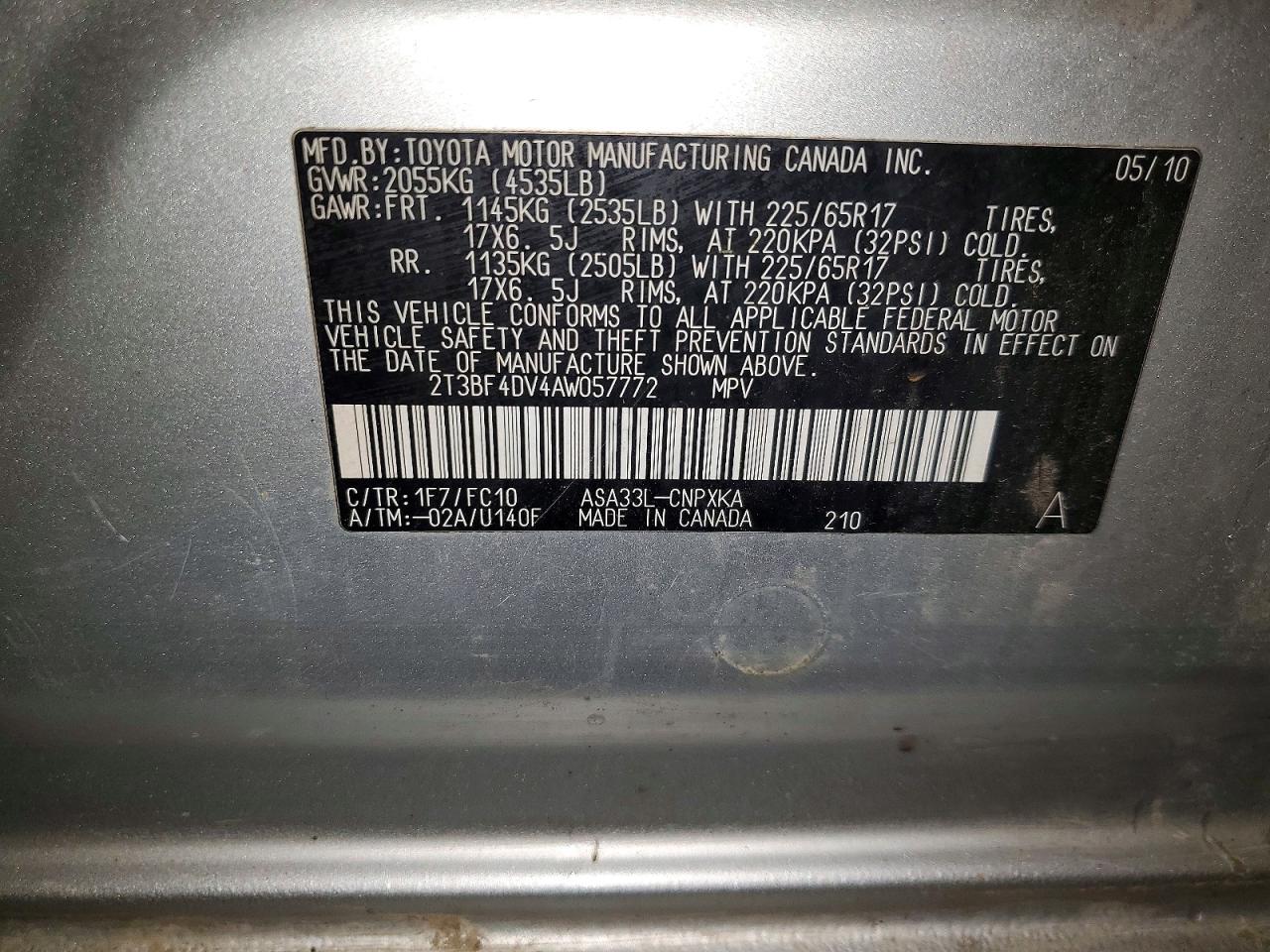 2010 Toyota Rav4 Base Silver vin: 2T3BF4DV4AW057772