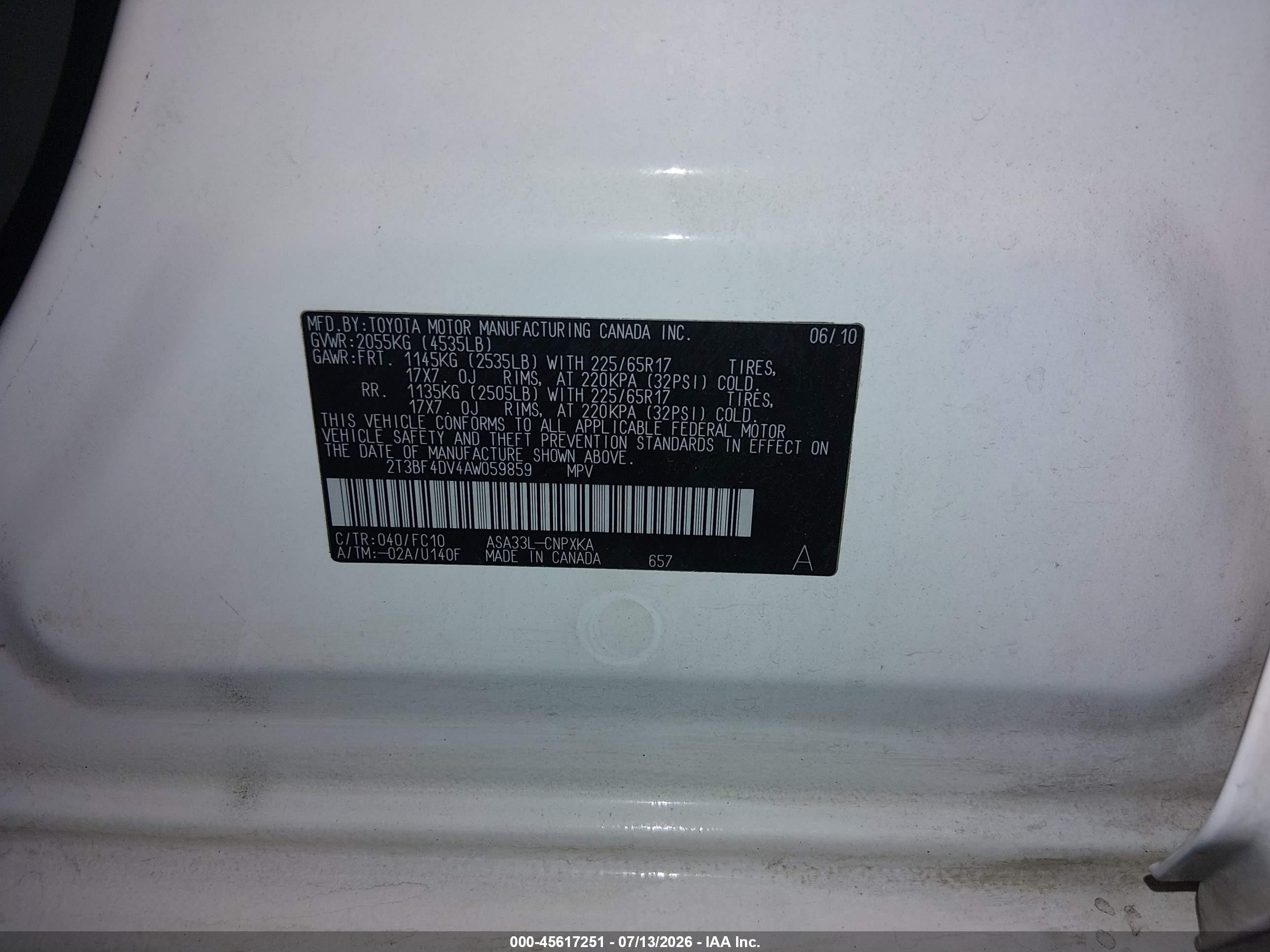 2010 Toyota Rav4   Белый vin: 2T3BF4DV4AW059859