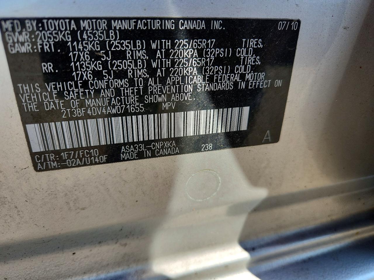 2010 Toyota Rav4 Base Silver vin: 2T3BF4DV4AW071655