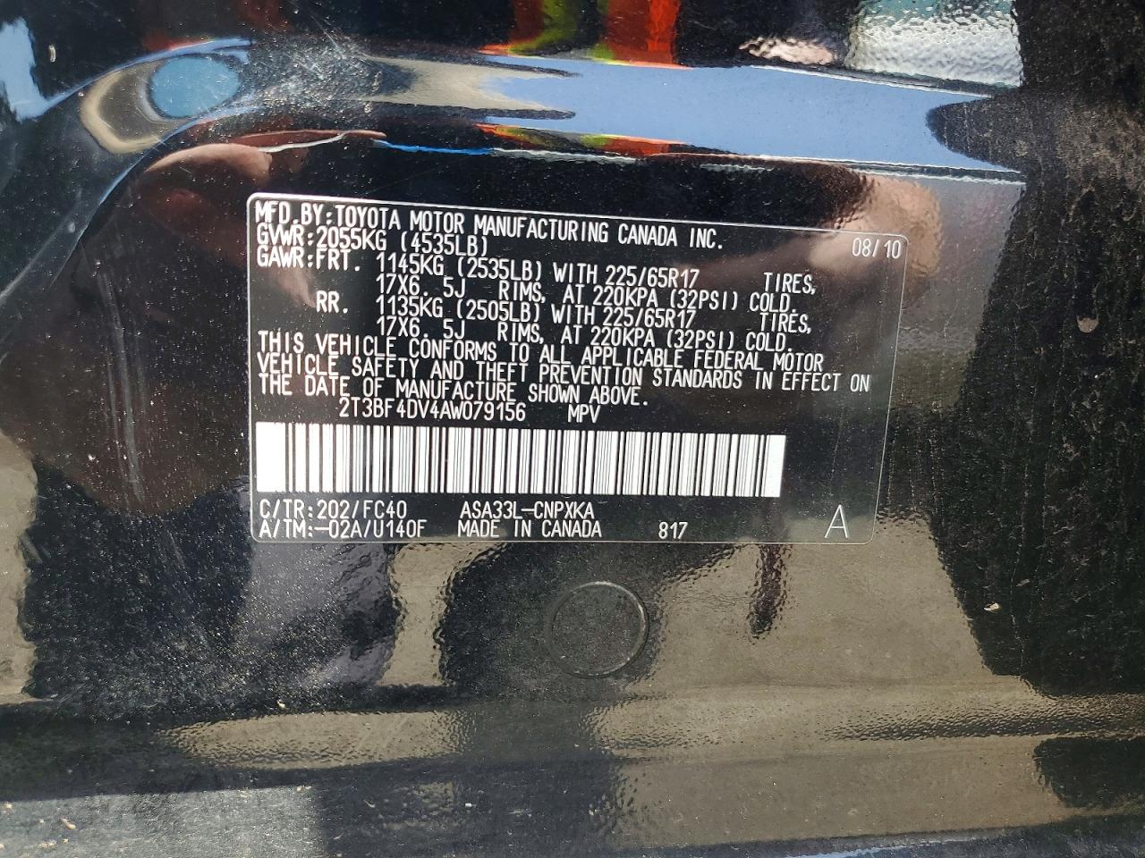 2010 Toyota Rav4 Base Black vin: 2T3BF4DV4AW079156