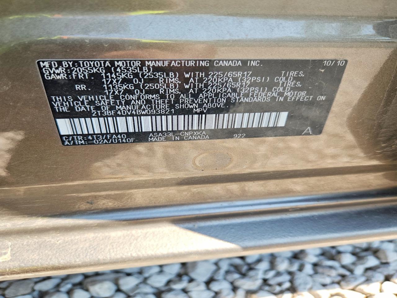 2011 Toyota Rav4 Base Brown vin: 2T3BF4DV4BW093821