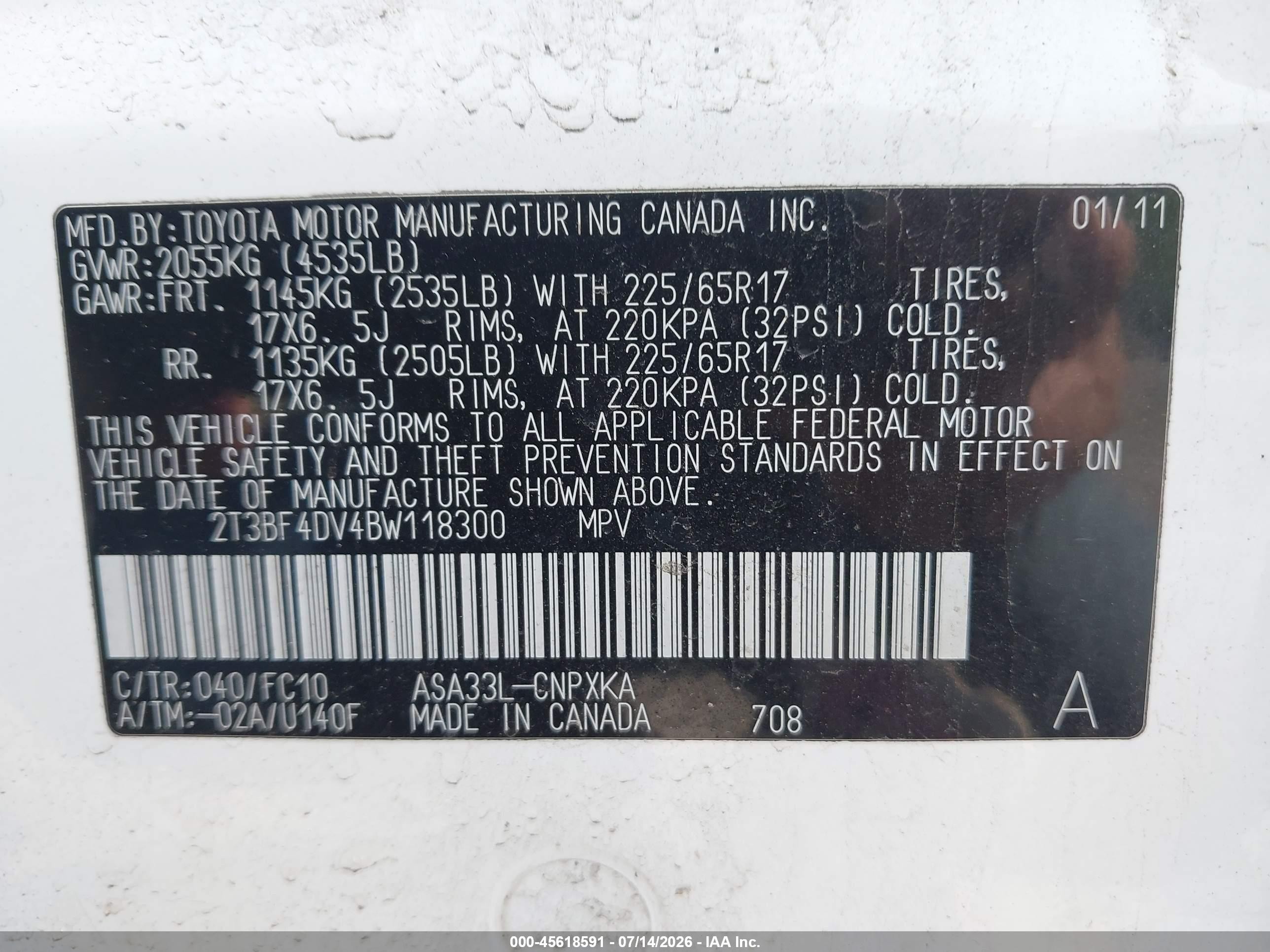 2011 Toyota Rav4   Белый vin: 2T3BF4DV4BW118300