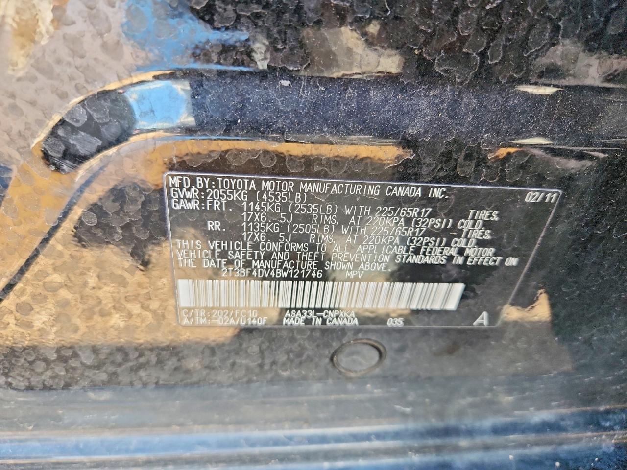 2011 Toyota Rav4 Base Black vin: 2T3BF4DV4BW121746