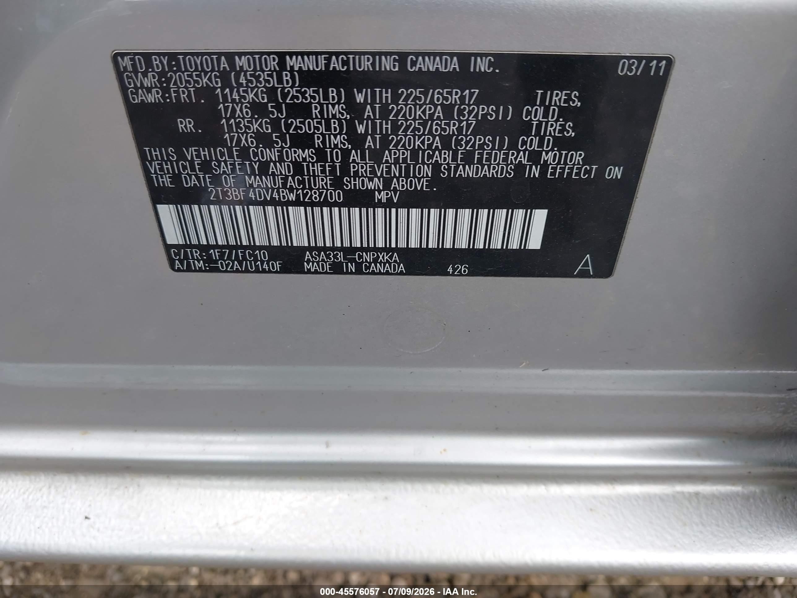 2011 Toyota Rav4   Silver vin: 2T3BF4DV4BW128700