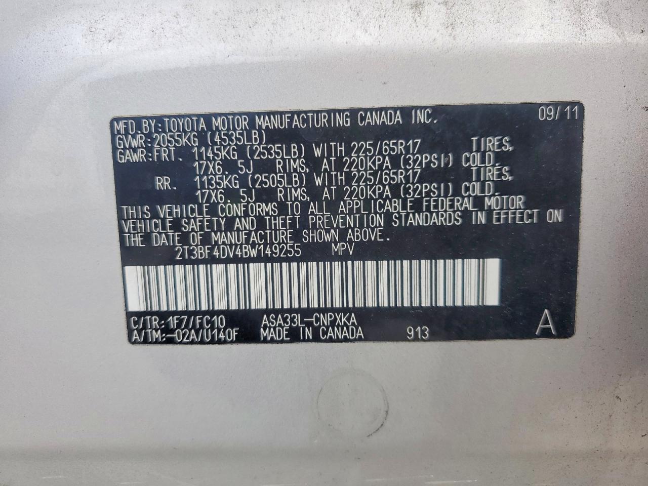 2011 Toyota Rav4 Base Silver vin: 2T3BF4DV4BW149255