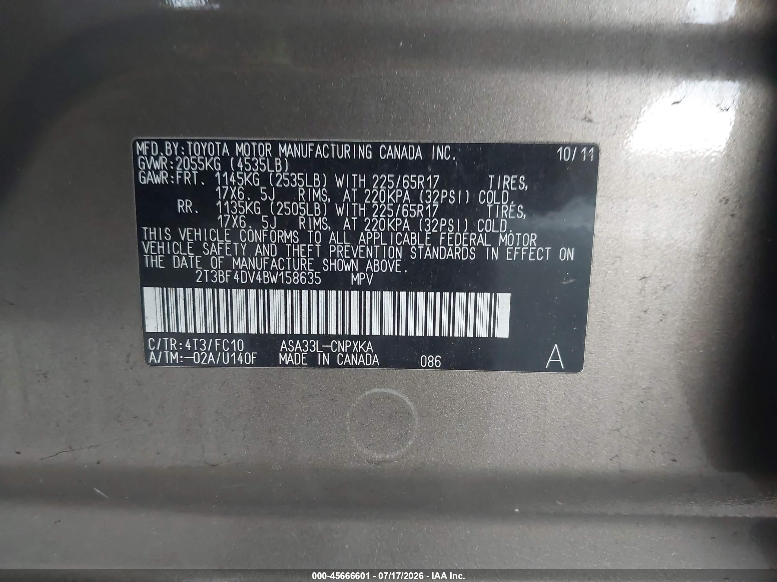 2011 Toyota Rav4   Коричневый vin: 2T3BF4DV4BW158635