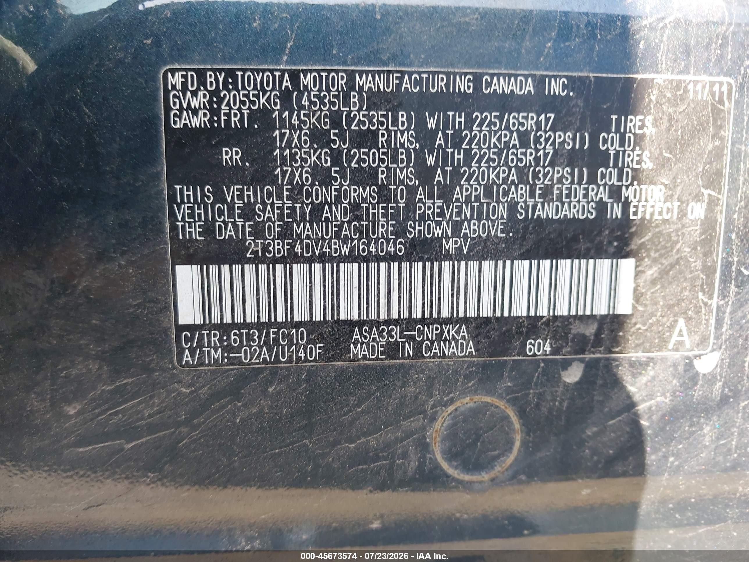 2011 Toyota Rav4   Черный vin: 2T3BF4DV4BW164046