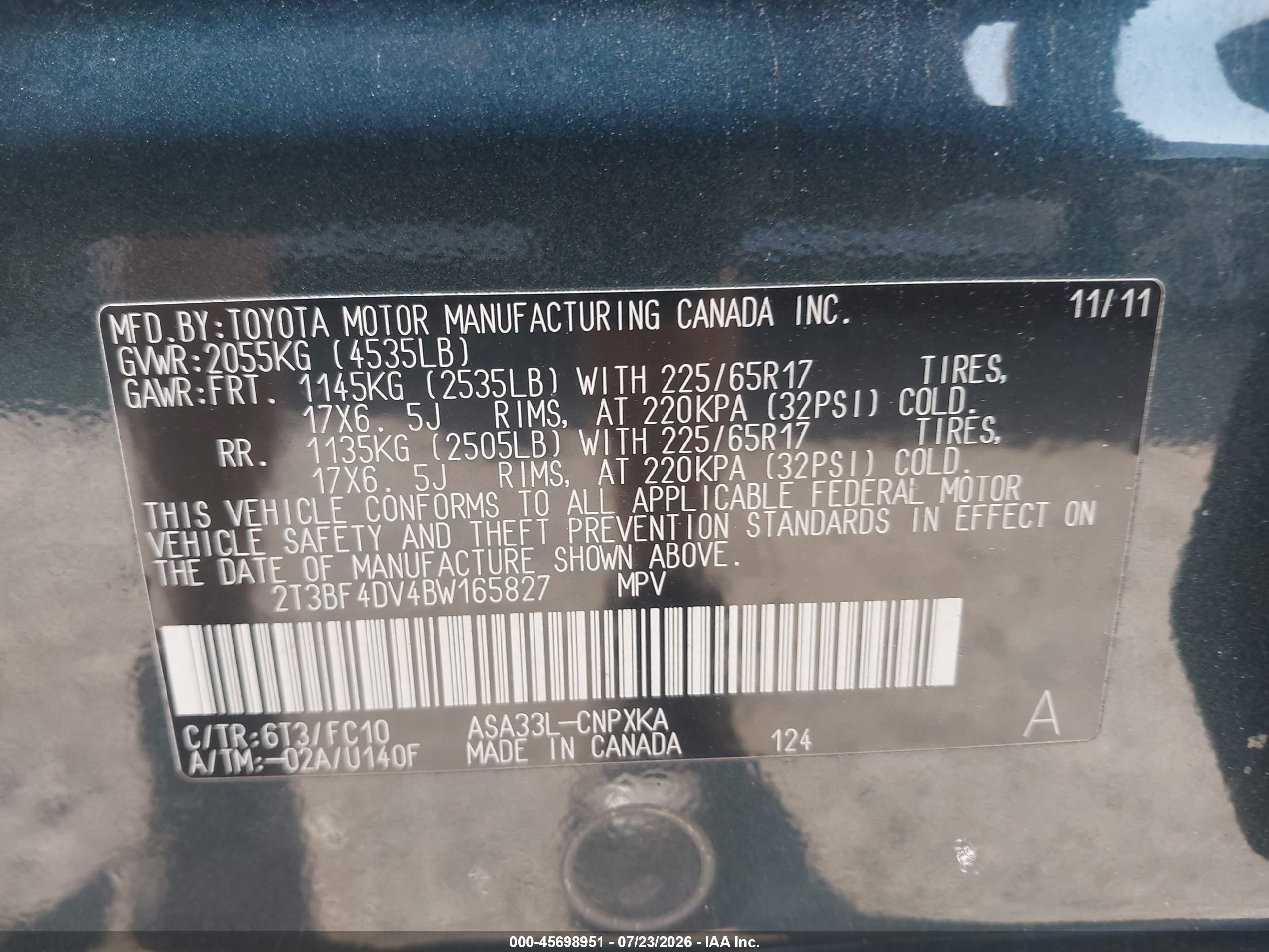 2011 Toyota Rav4   Green vin: 2T3BF4DV4BW165827