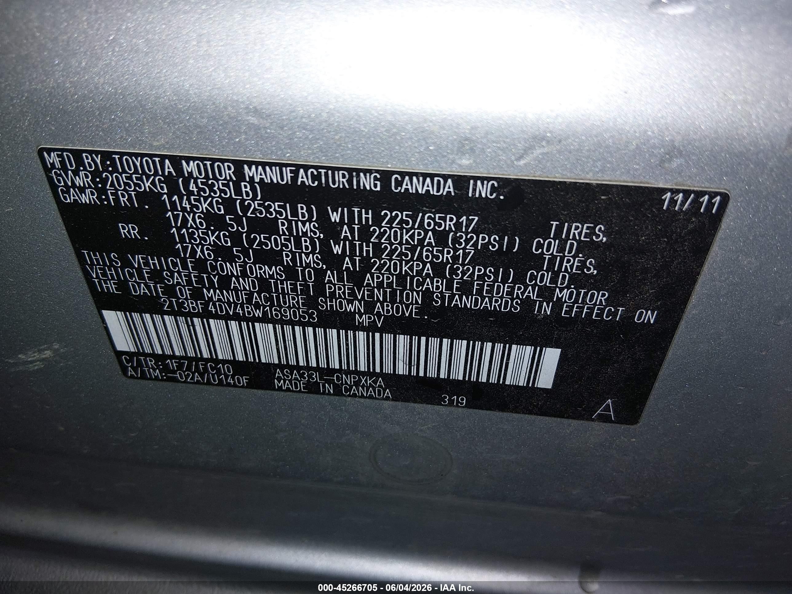 2011 Toyota Rav4   Gray vin: 2T3BF4DV4BW169053