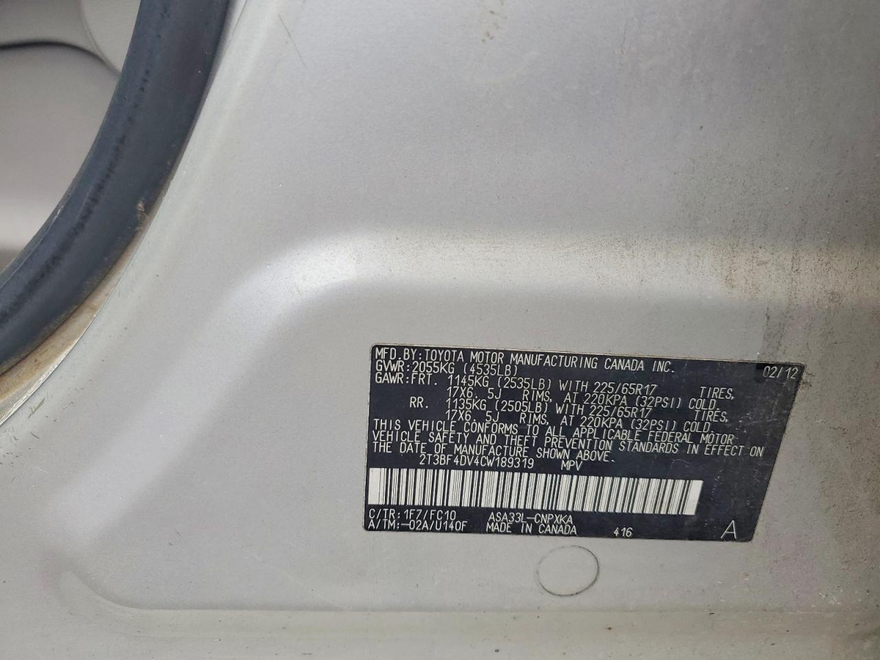 2012 Toyota Rav4 Base Silver vin: 2T3BF4DV4CW189319