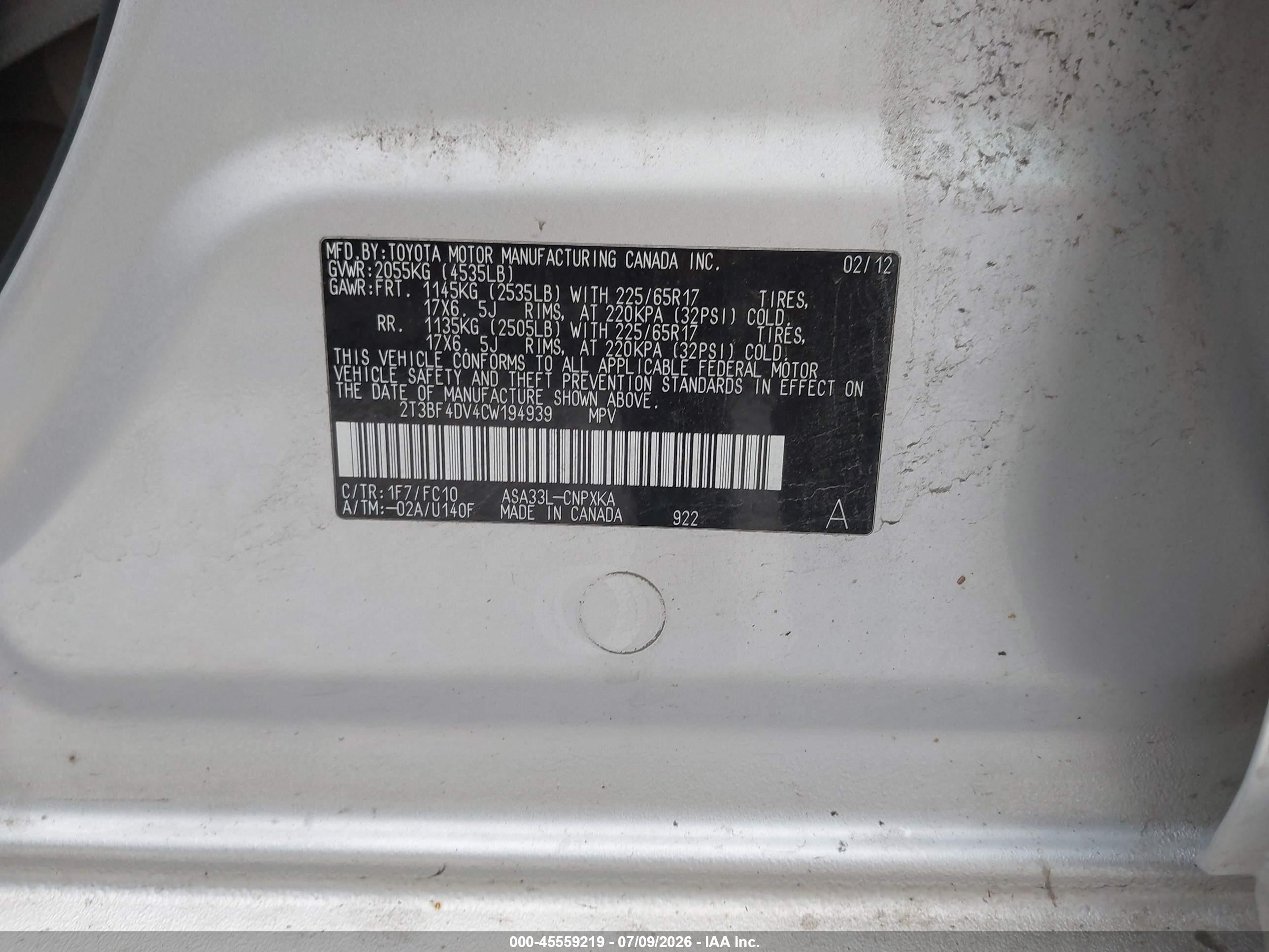 2012 Toyota Rav4   Silver vin: 2T3BF4DV4CW194939