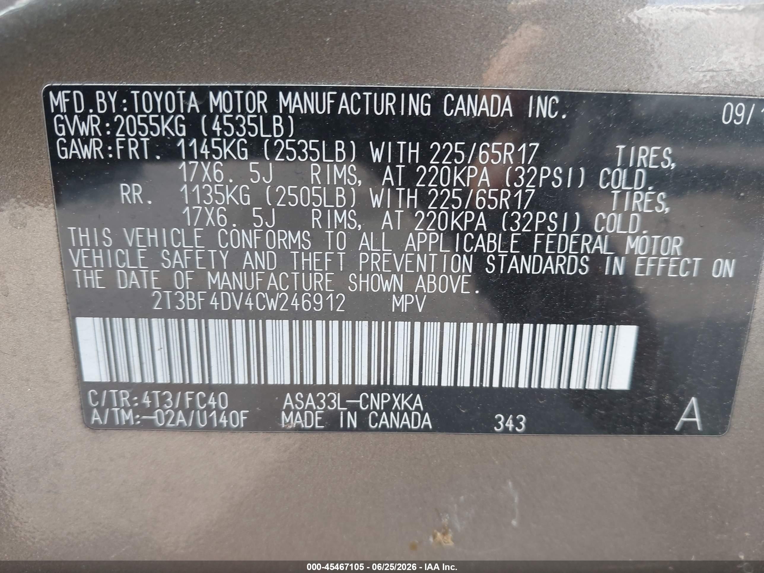 2012 Toyota Rav4   Brown vin: 2T3BF4DV4CW246912