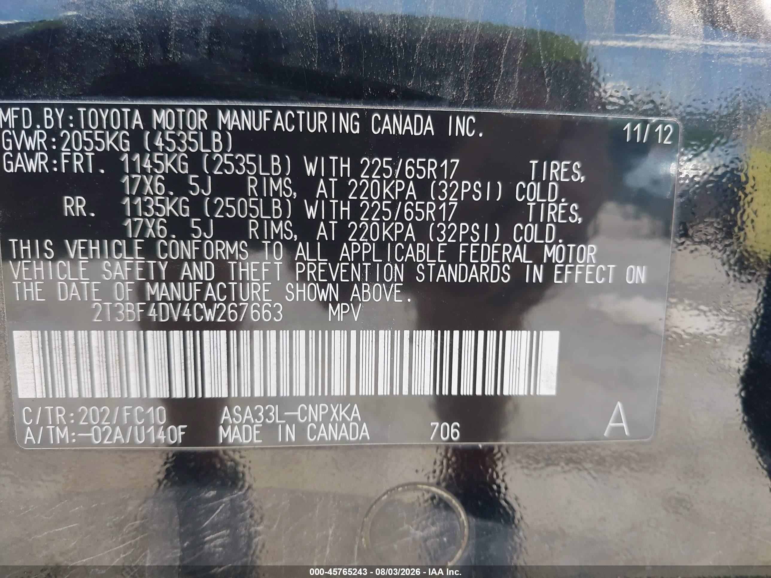 2012 Toyota Rav4   Black vin: 2T3BF4DV4CW267663