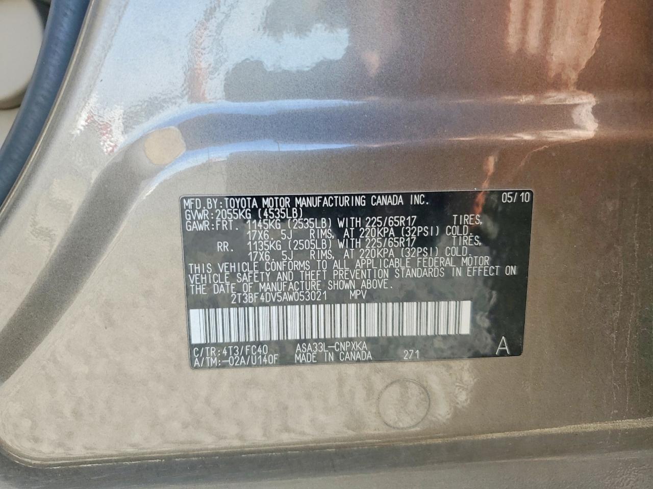 2010 Toyota Rav4 Base Tan vin: 2T3BF4DV5AW053021