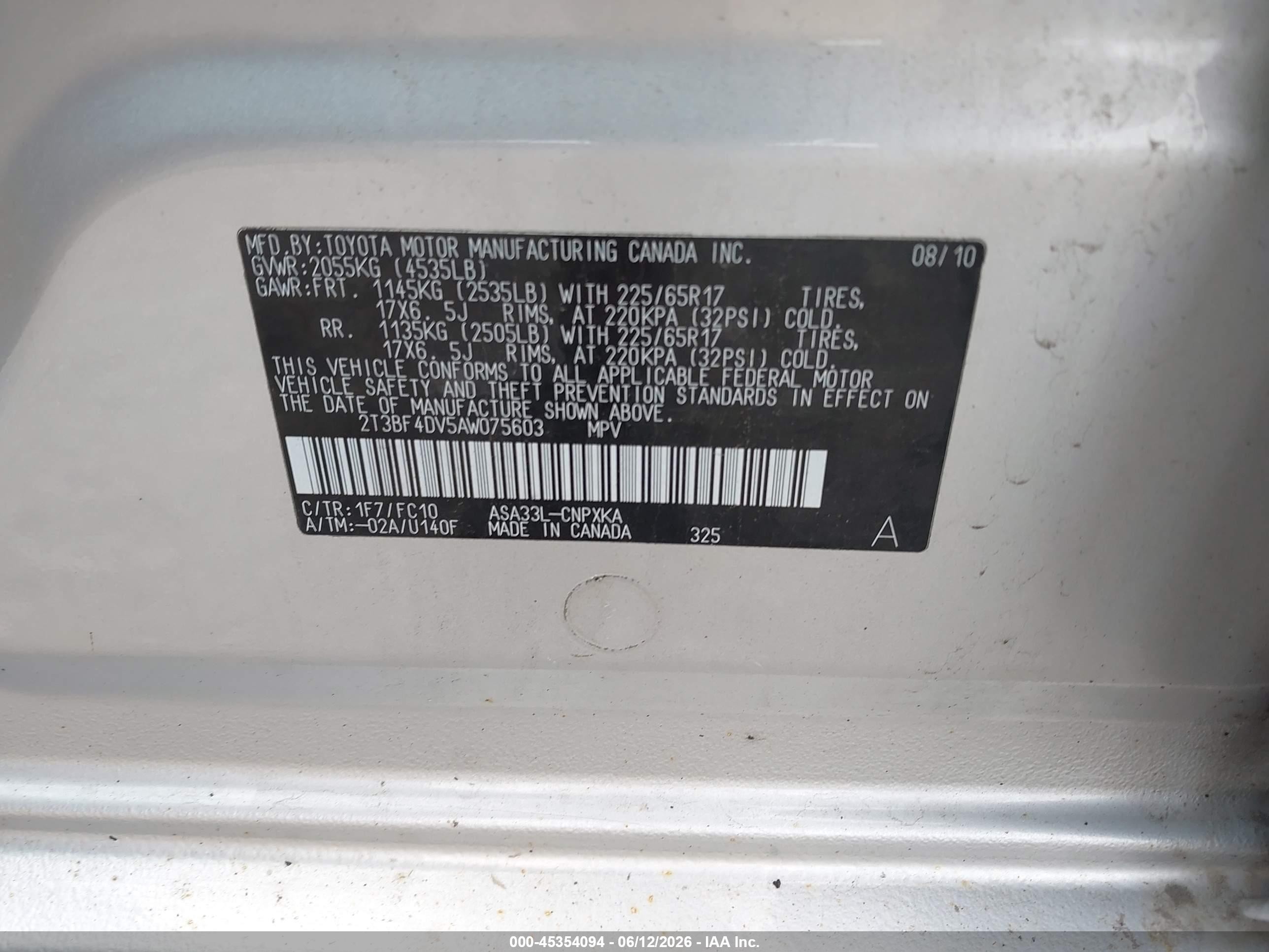 2010 Toyota Rav4   Silver vin: 2T3BF4DV5AW075603