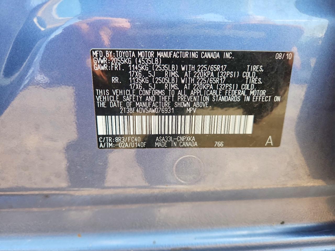 2010 Toyota Rav4 Base Синий vin: 2T3BF4DV5AW076931