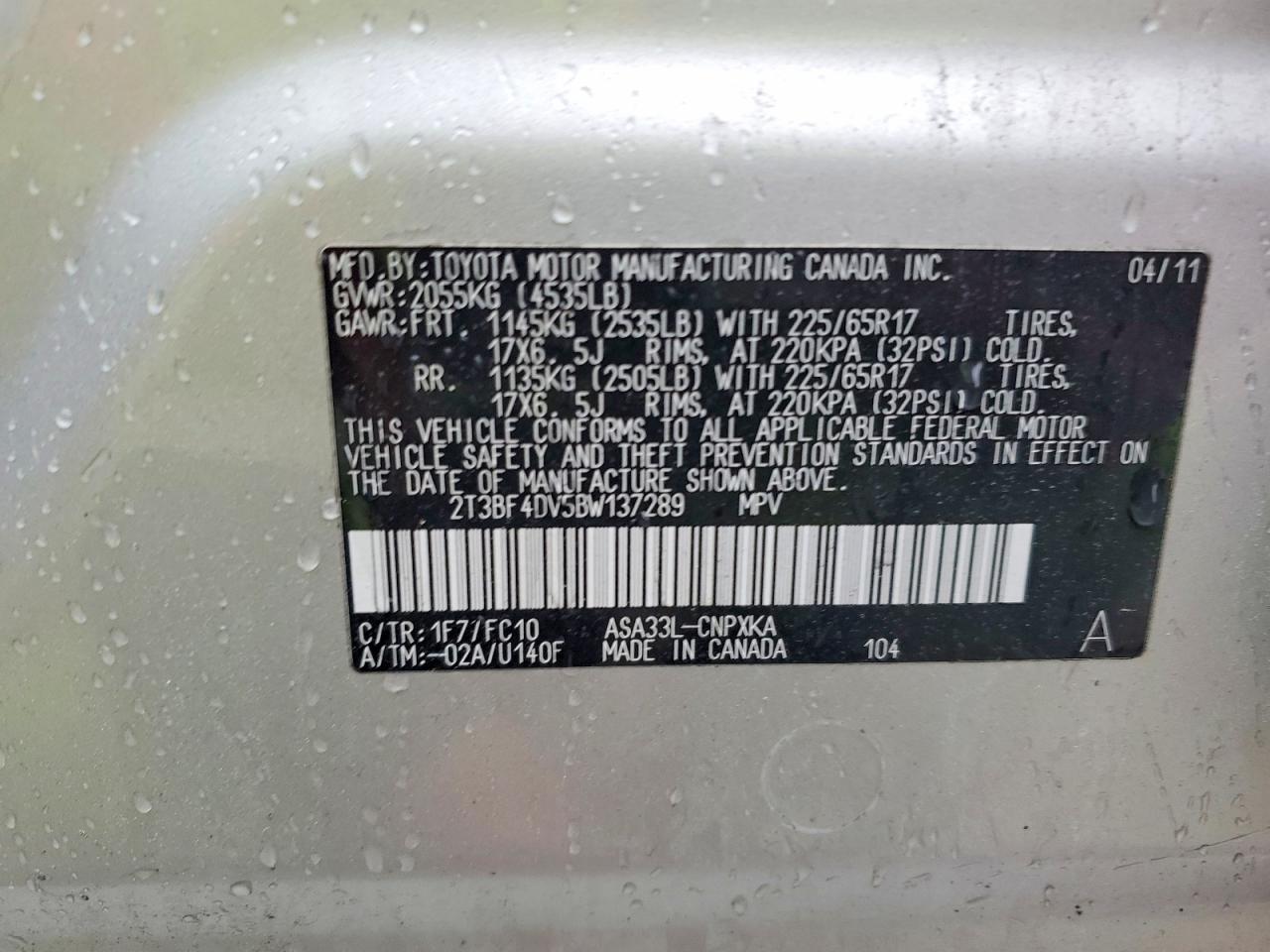 2011 Toyota Rav4 Base Silver vin: 2T3BF4DV5BW137289