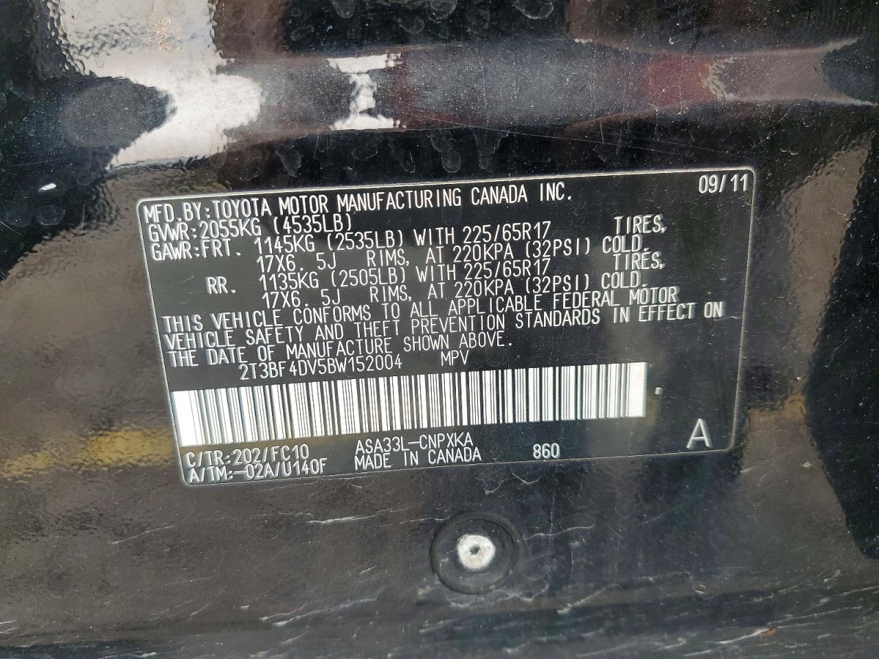 2011 Toyota Rav4 Base Black vin: 2T3BF4DV5BW152004