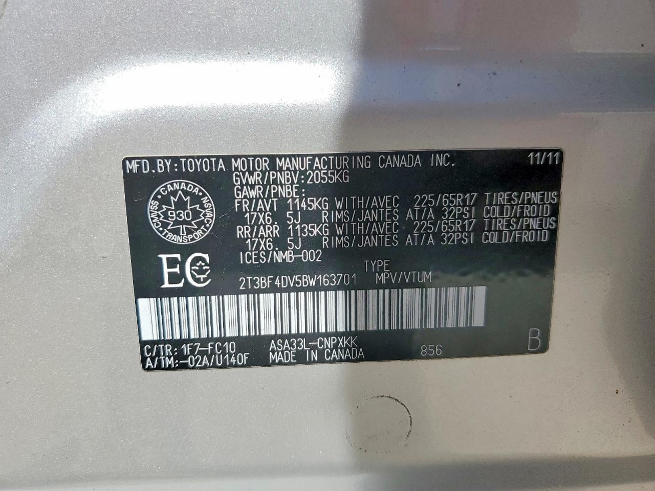 2011 Toyota Rav4 Base Silver vin: 2T3BF4DV5BW163701