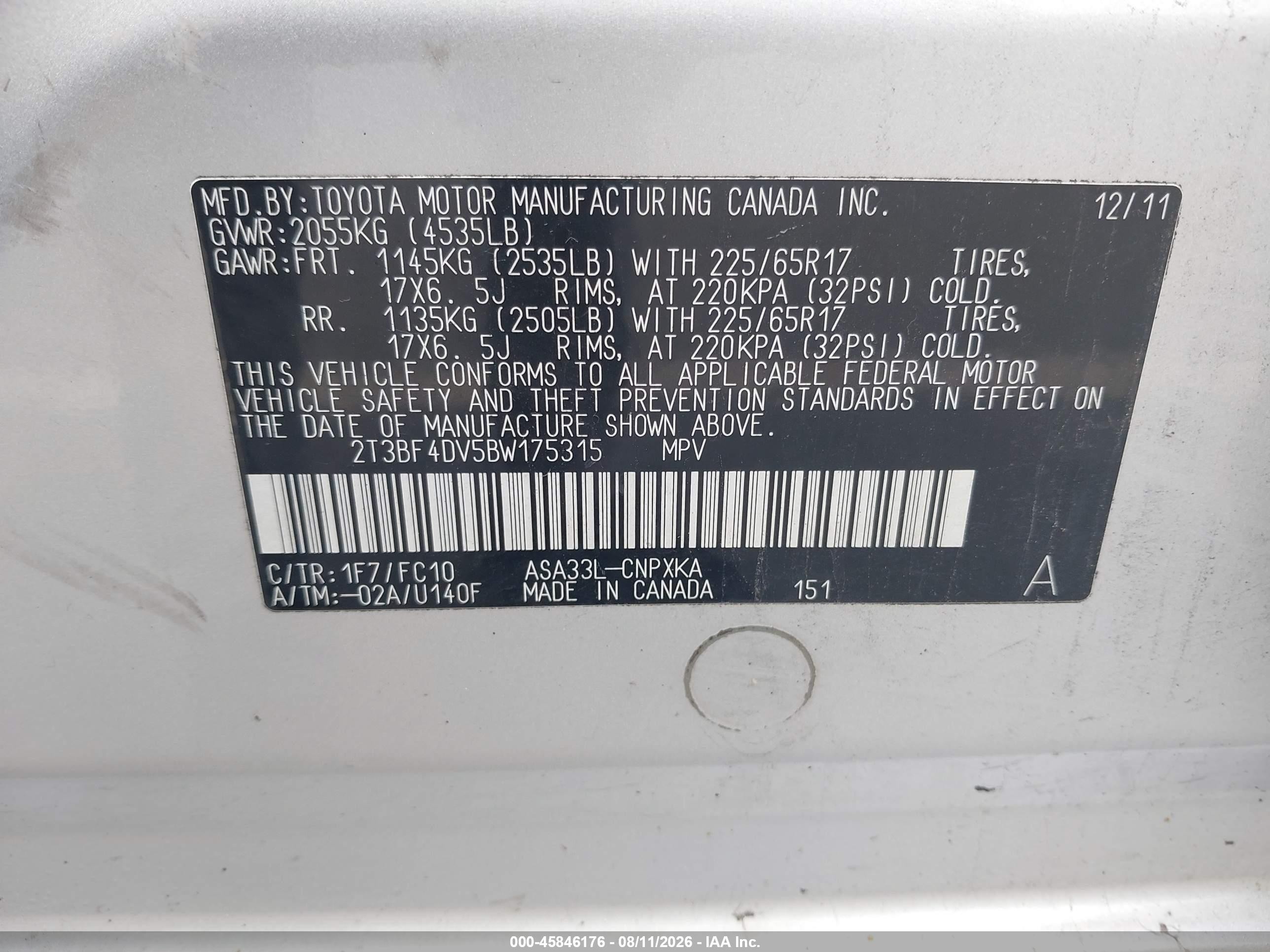 2011 Toyota Rav4   Silver vin: 2T3BF4DV5BW175315