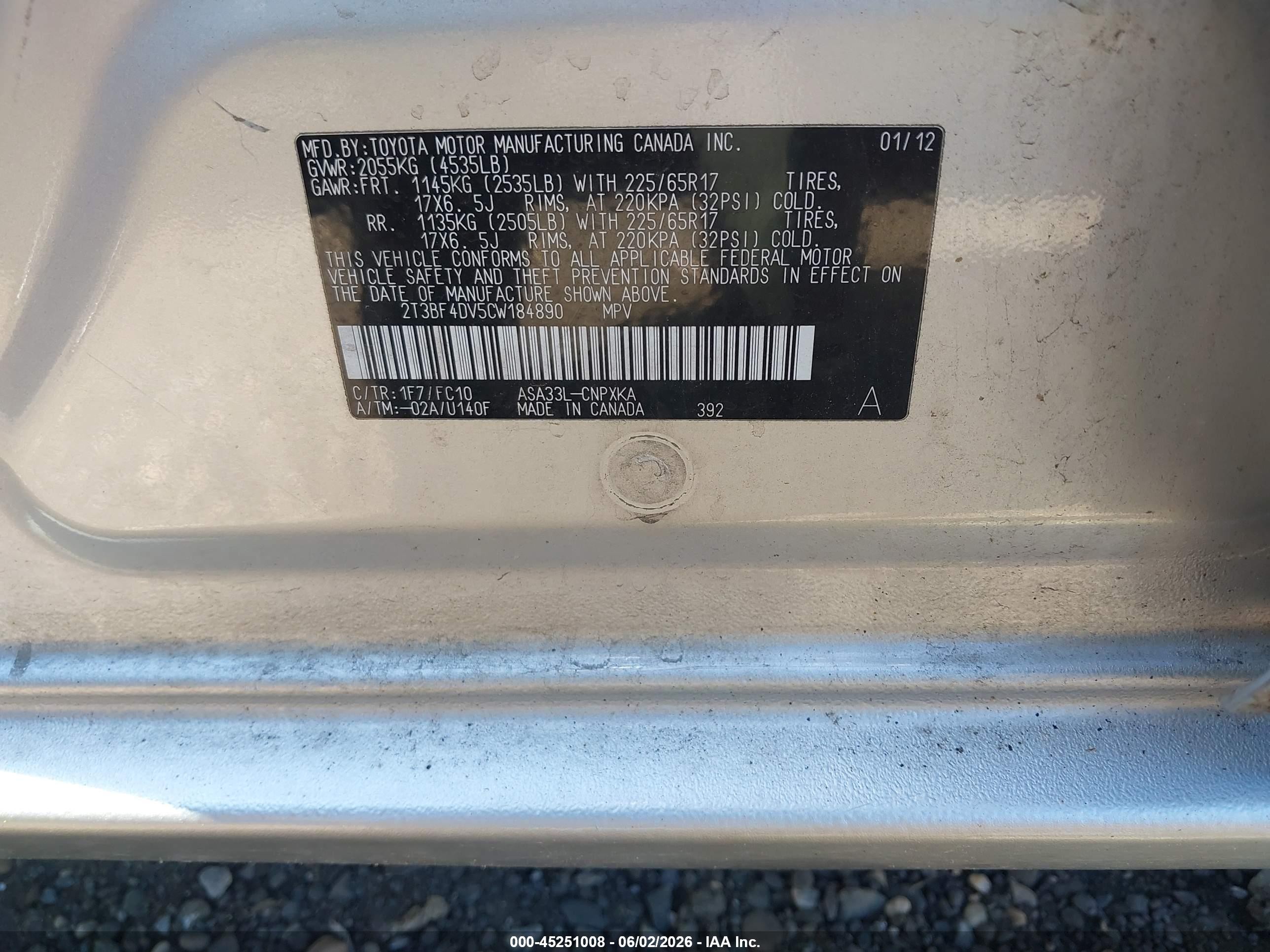 2012 Toyota Rav4   Серый vin: 2T3BF4DV5CW184890