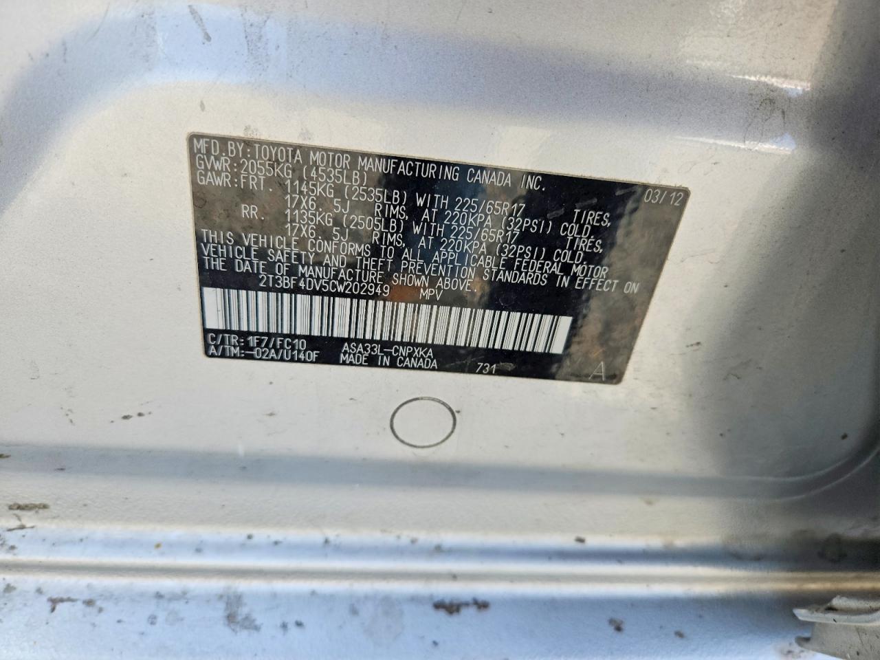 2012 Toyota Rav4 Base Silver vin: 2T3BF4DV5CW202949