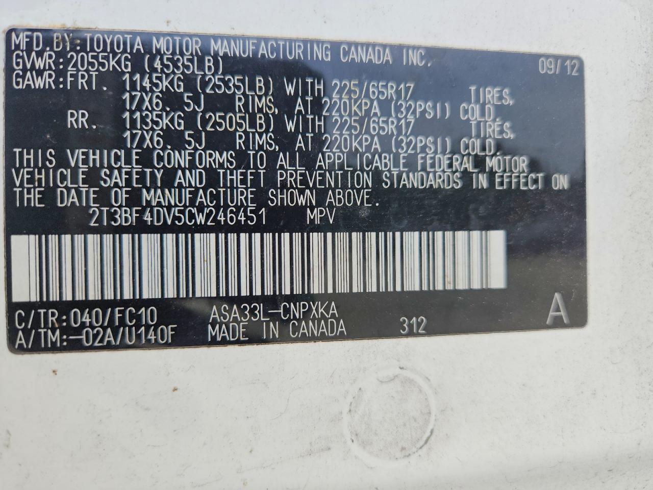 2012 Toyota Rav4 Base Gray vin: 2T3BF4DV5CW246451