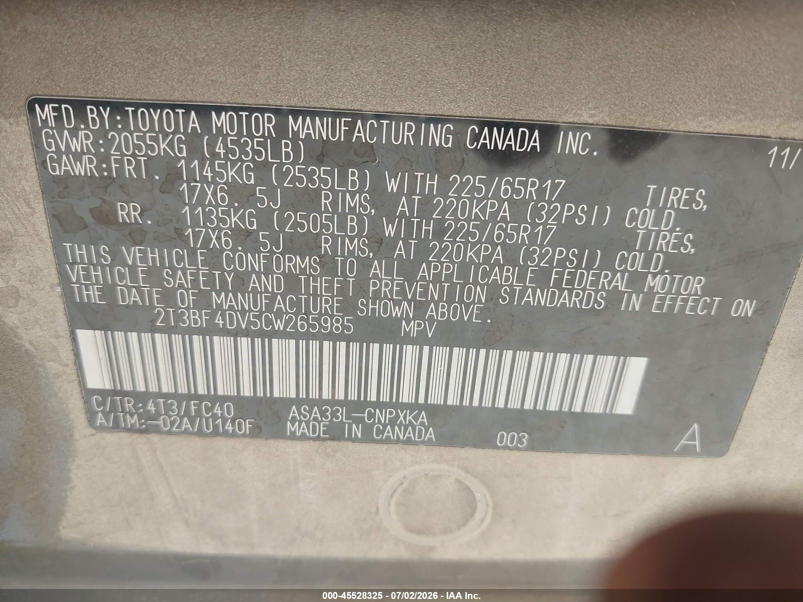 2012 Toyota Rav4   Gray vin: 2T3BF4DV5CW265985