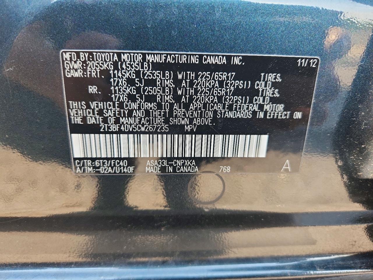 2012 Toyota Rav4 Base Teal vin: 2T3BF4DV5CW267235