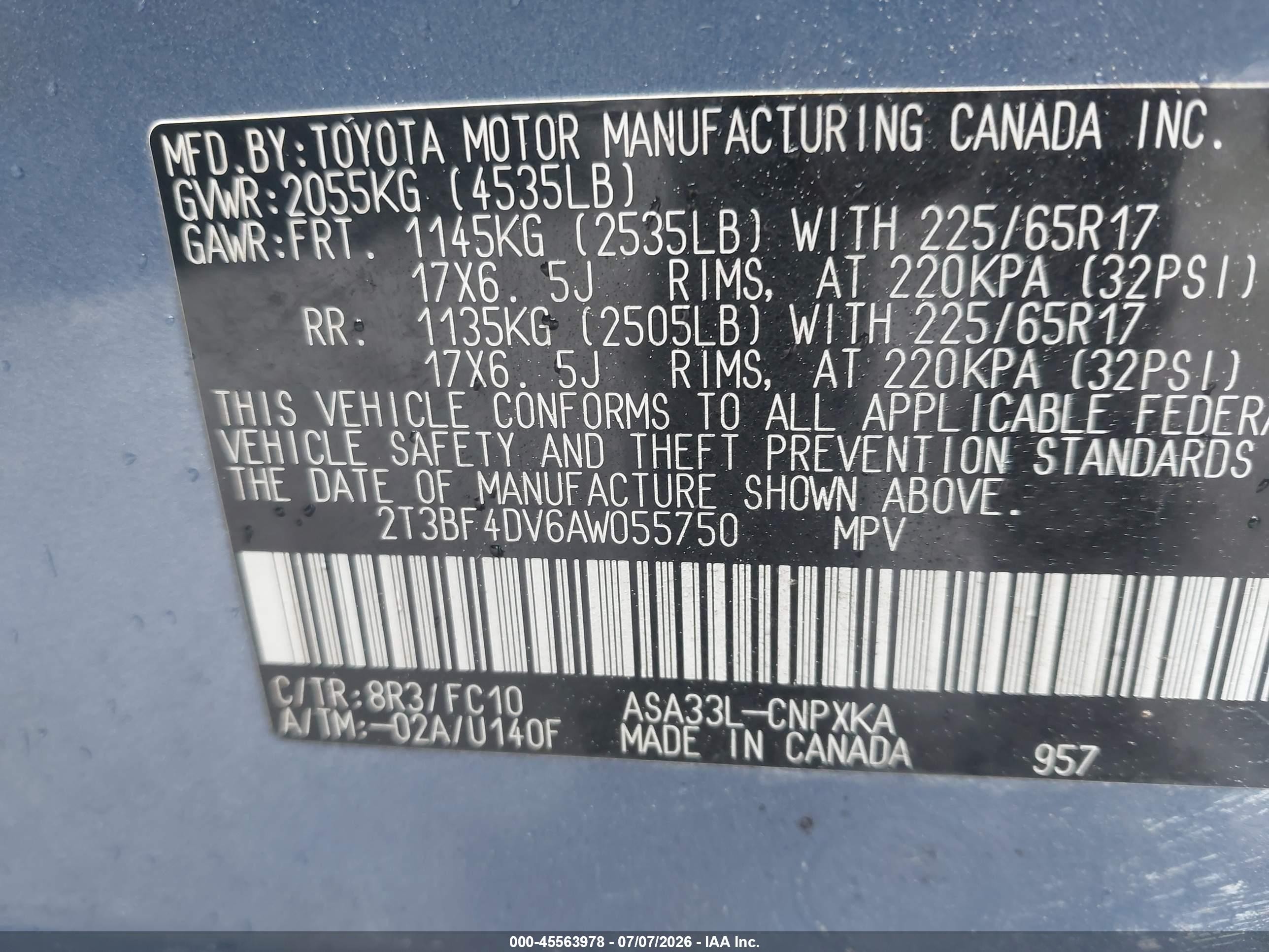 2010 Toyota Rav4   Blue vin: 2T3BF4DV6AW055750