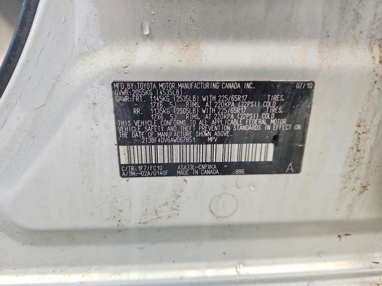 2010 Toyota Rav4 Base Silver vin: 2T3BF4DV6AW067851