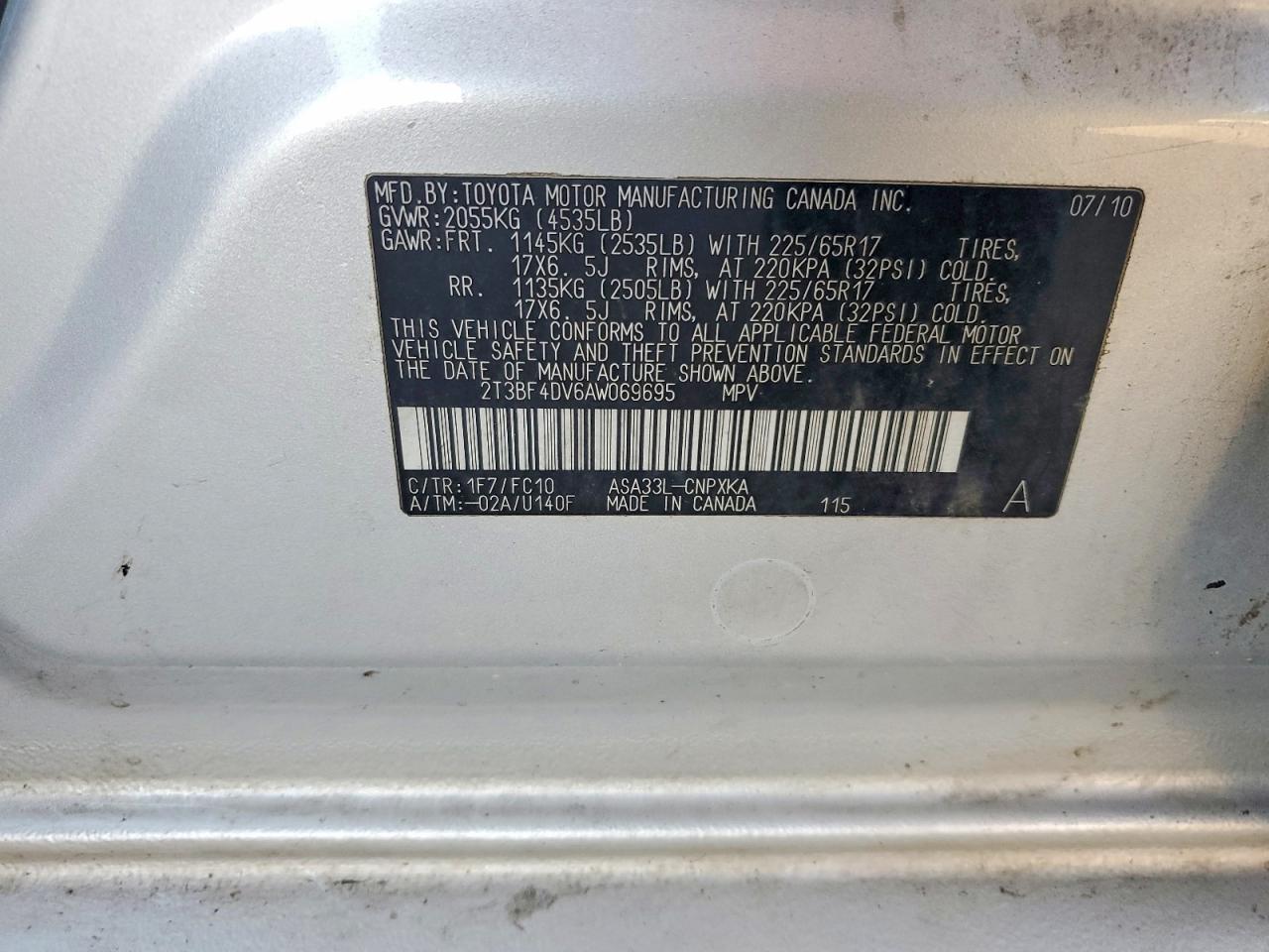 2010 Toyota Rav4 Base Silver vin: 2T3BF4DV6AW069695